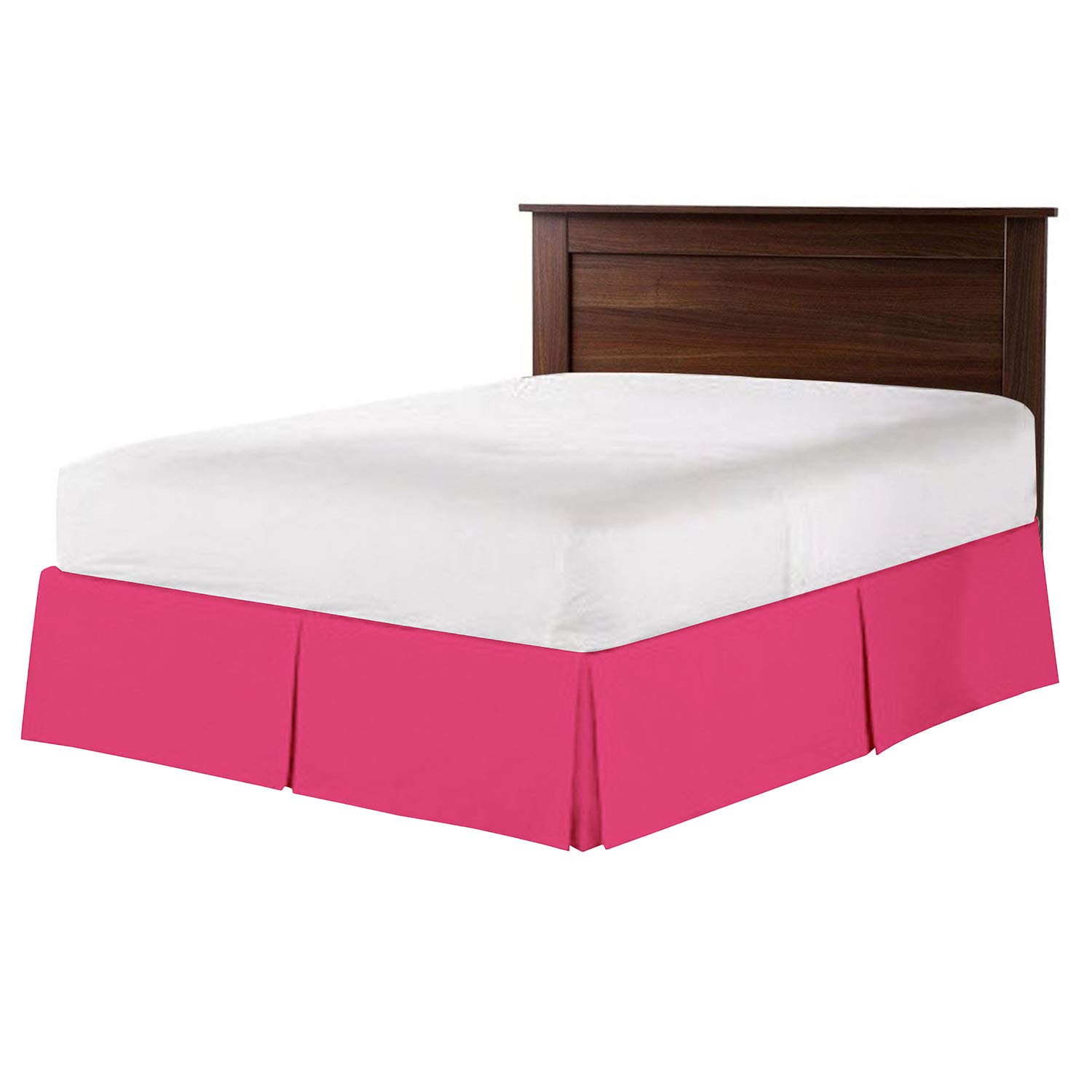 Box Pleated Bed Skirt - Split Corner Dust Ruffle for Olympic Queen Size Bed - 100% Egyptian Cotton 800 Thread Count - 20 Inch Drop Hot Pink Bedskirt - Perfect for Guest Rooms, Master Bedrooms & Luxury Hotel Decor