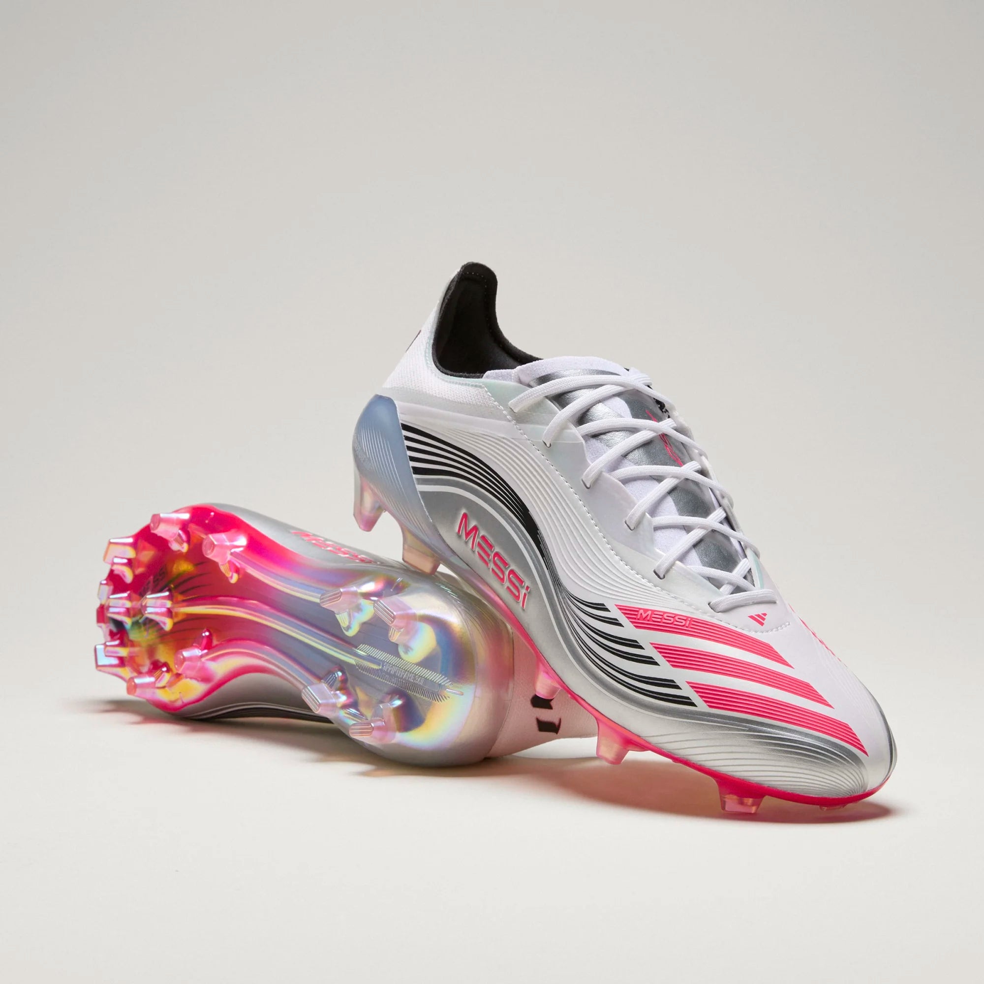 Adidas F50 Messi Elite FG Soccer Cleats for Men - White/Lucid Red/Silver Metallic - Lightweight Football Shoes for Artificial Grass - Perfect for Training & Matches