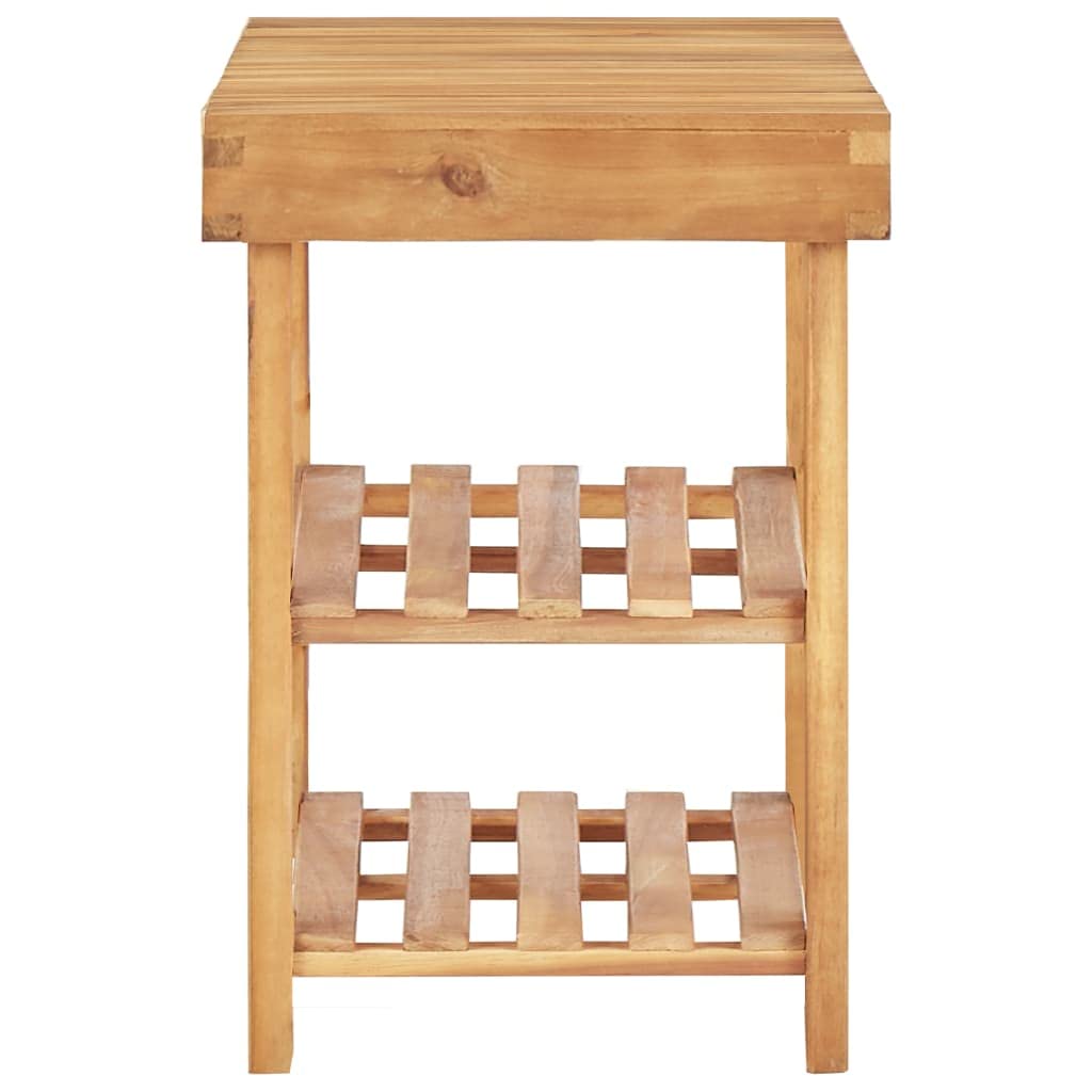 Solid Acacia Wood Shoe Rack Bench with 2 Shelves & Sturdy Top - 27.5