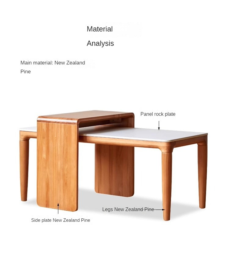 Solid Pine Wood Coffee Table and Side Table Set - Nordic Style Modern Living Room Furniture for Home Decor and Small Space