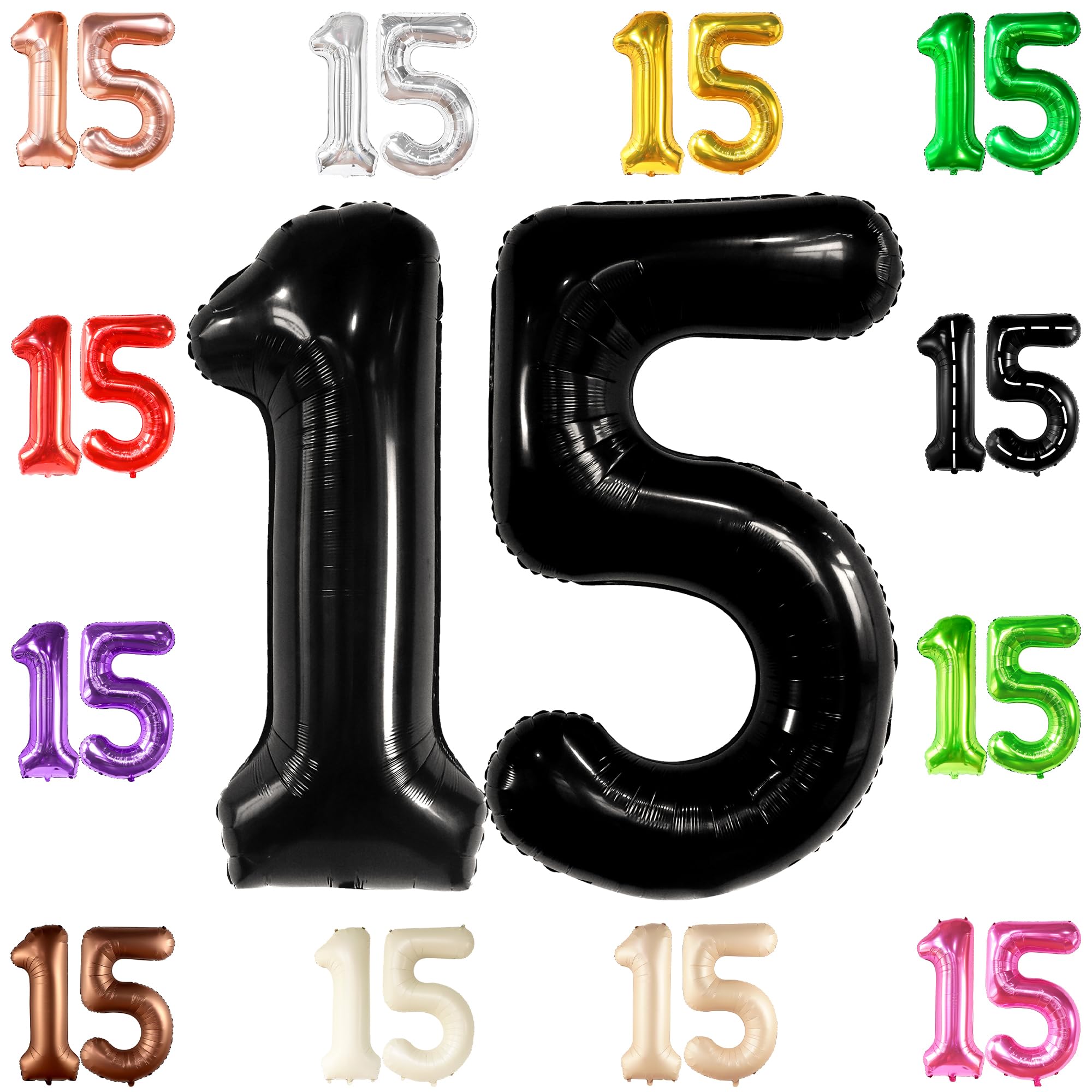 KatchOn Giant Black 15 Balloons - 40 Inch Large Number Balloons for 15th Birthday Party Decorations | Perfect for Boys Birthday, Sweet 16, Quinceañera & Anniversary Celebrations | Indoor & Outdoor Party Decor