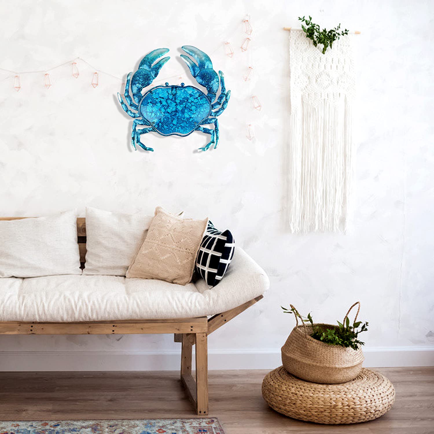 John's Studio Blue Ocean Theme Crab Wall Decor - Metal Hanging Art Glass for Bathroom, Pool, Patio & Home | Coastal Beach Decorations for Outdoor & Indoor Use