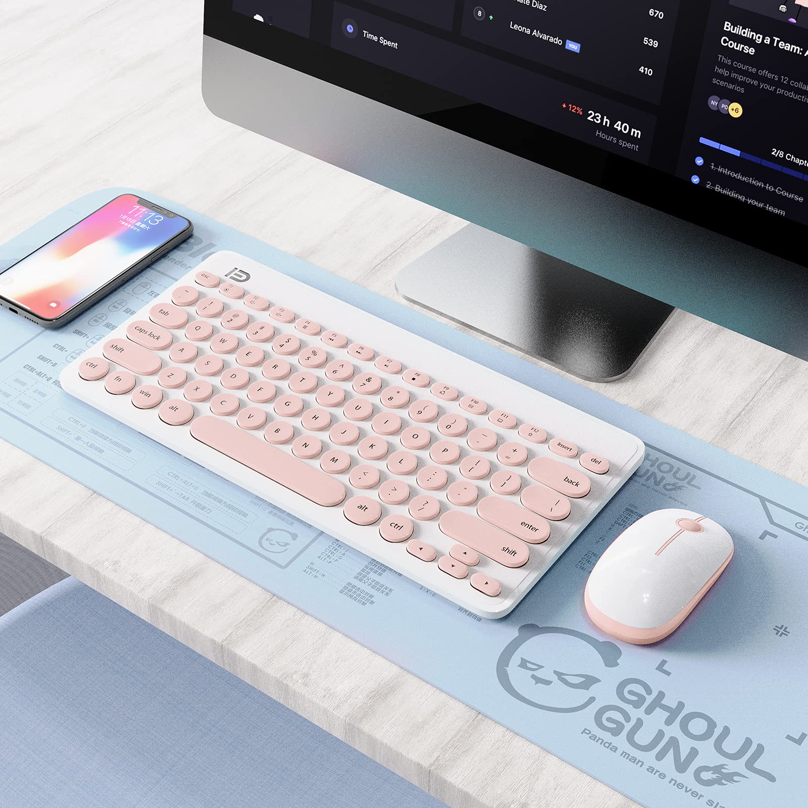 FD ik6620 Wireless Keyboard and Mouse Combo - 2.4G Slim Silent Keyboard with Round Keycaps & Ergonomic Mouse for PC/Laptop/Tablet - Perfect for Office, Home & Gaming Use