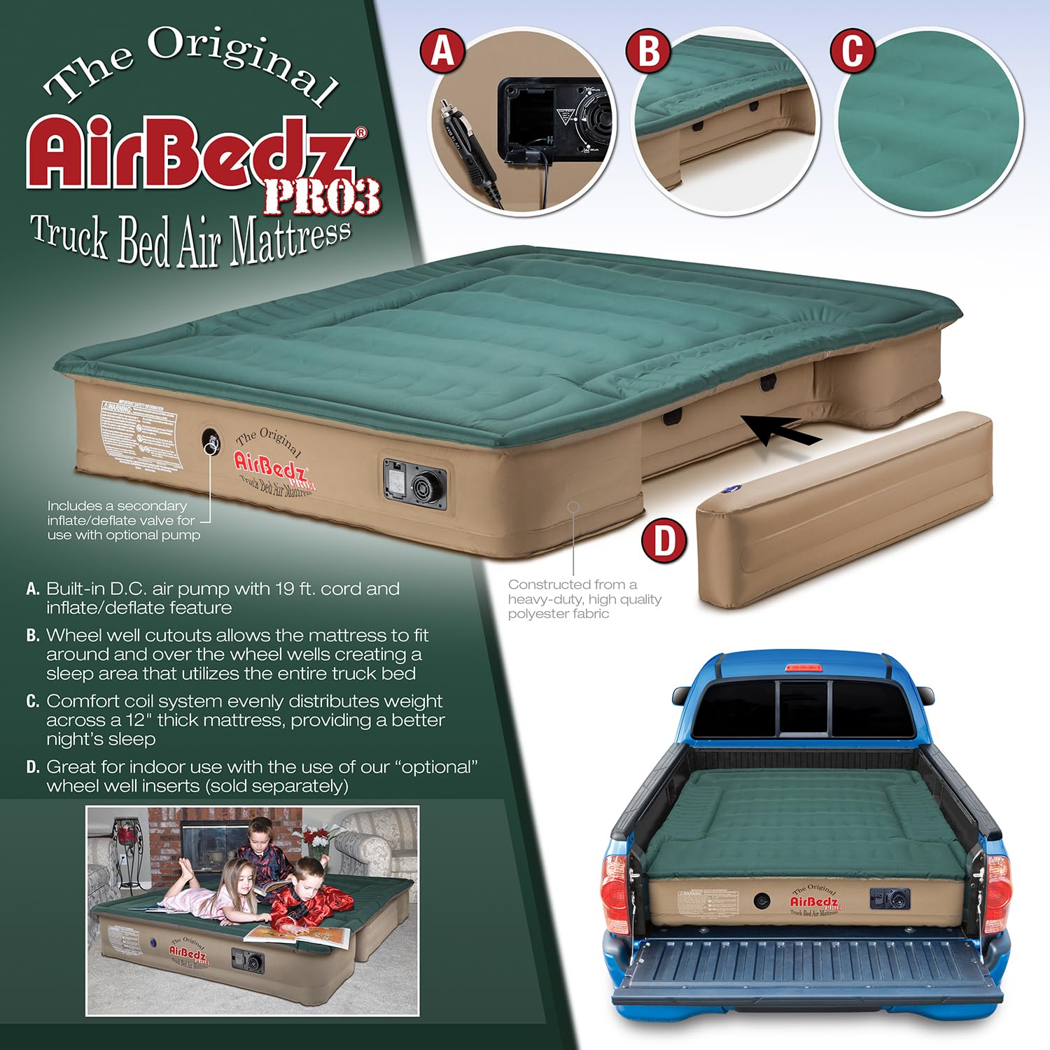 Pittman Pro3 Series Truck Bed Air Mattress - 8ft Full Size Premium Airbedz for Pickup Trucks - 25% More Coverage for Comfortable Camping & Outdoor Adventures - Perfect for Road Trips, Tailgating & Backyard Sleepovers