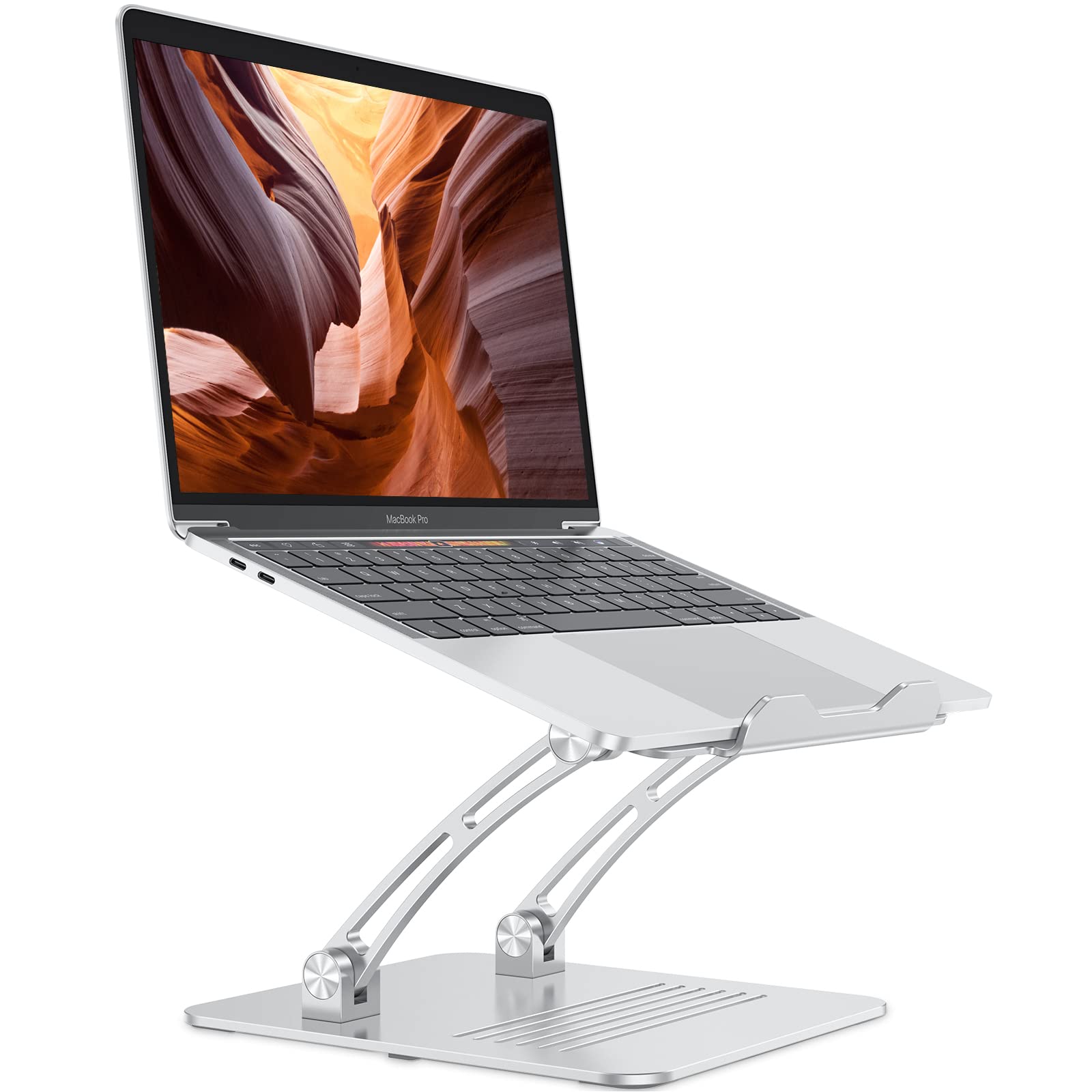 OMOTON Adjustable Laptop Stand - Ergonomic Aluminum Computer Riser with Cooling Vents for MacBook, Dell, HP, Lenovo (11-17.3 inch) - Silver | Perfect for Home Office, Gaming & Workspace Setup