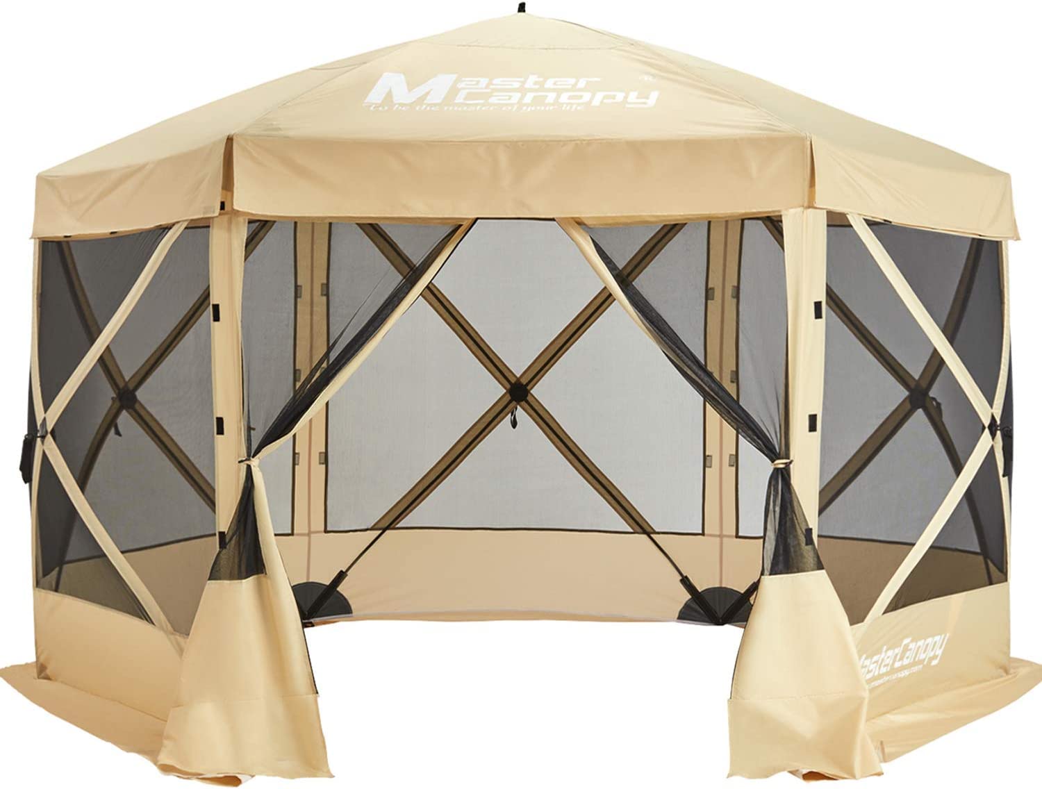 MASTERCANOPY 10x10 Portable Pop Up Gazebo Tent with Carry Bag - Instant Screen House for Outdoor Camping, Backyard Parties & Beach Shelter (Beige)