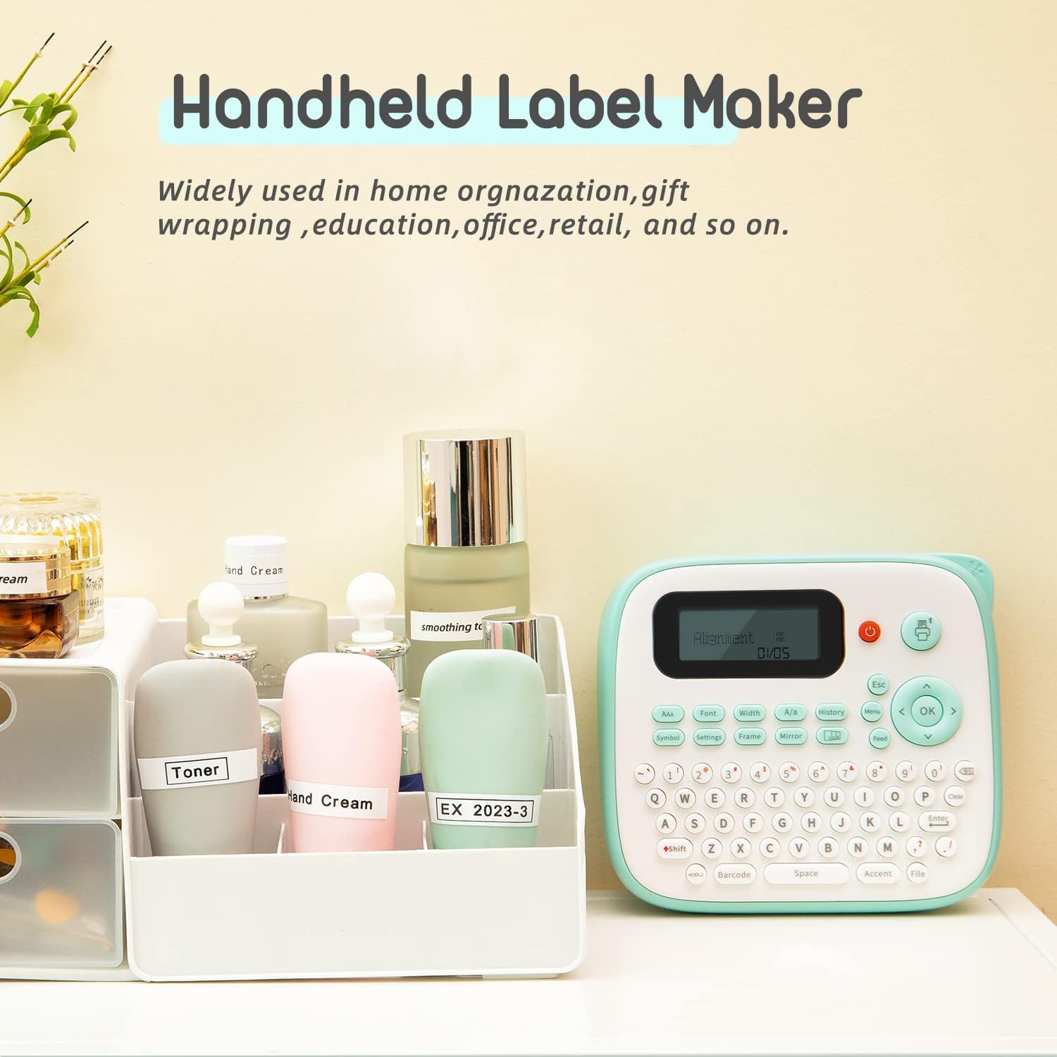D210S Portable Label Maker Machine with QWERTY Keyboard - Handheld Easy Label Printer for Kids, Home, Office & School Organization - Perfect for DIY Projects, Small Business Labeling & Classroom Supplies