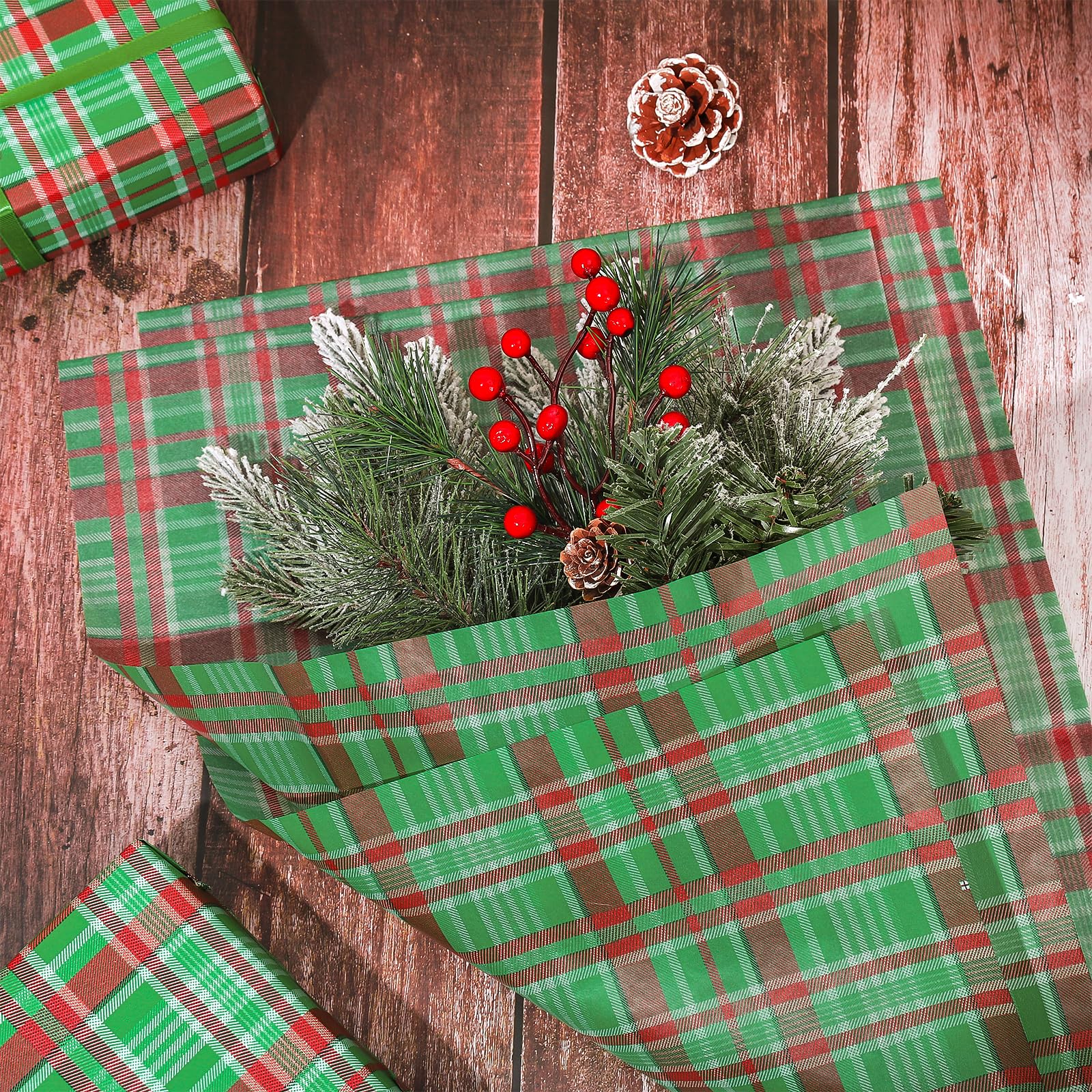 Whaline 100 Sheets Christmas Plaid Tissue Paper - Red & Green Buffalo Check Gift Wrapping Paper for Xmas, Birthday, Wedding, Holiday Presents (13.7 x 19.6 Inch) - Perfect for DIY Crafts, Party Decorations, and Festive Gift Packaging