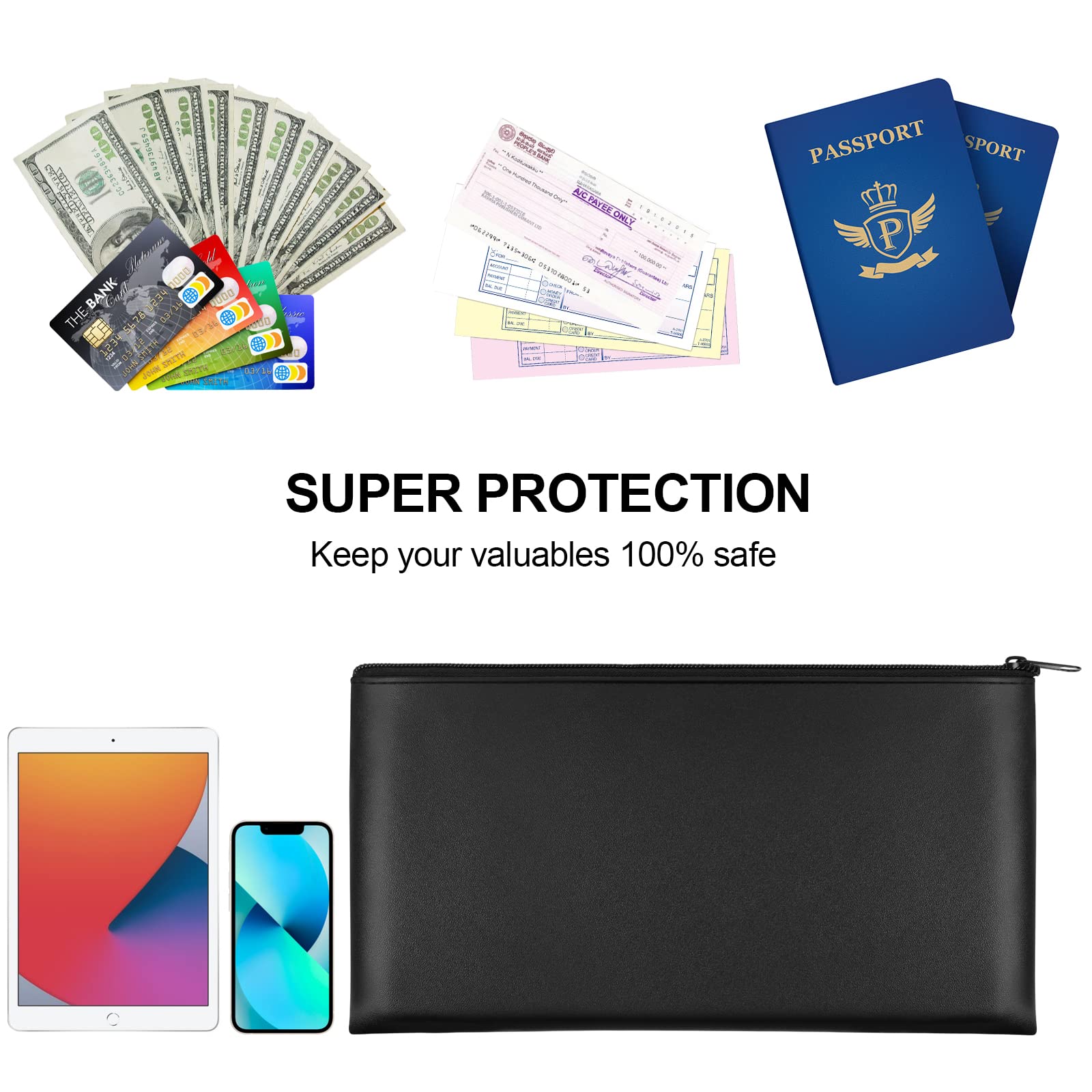2 Pack Zippered Money Bags 11x6.1 Inch - Secure Cash Pouch, Bank Deposit Bag, Check Wallet & Travel Cosmetics Organizer - Perfect for Small Business, Retail Banking & Travel Essentials Storage