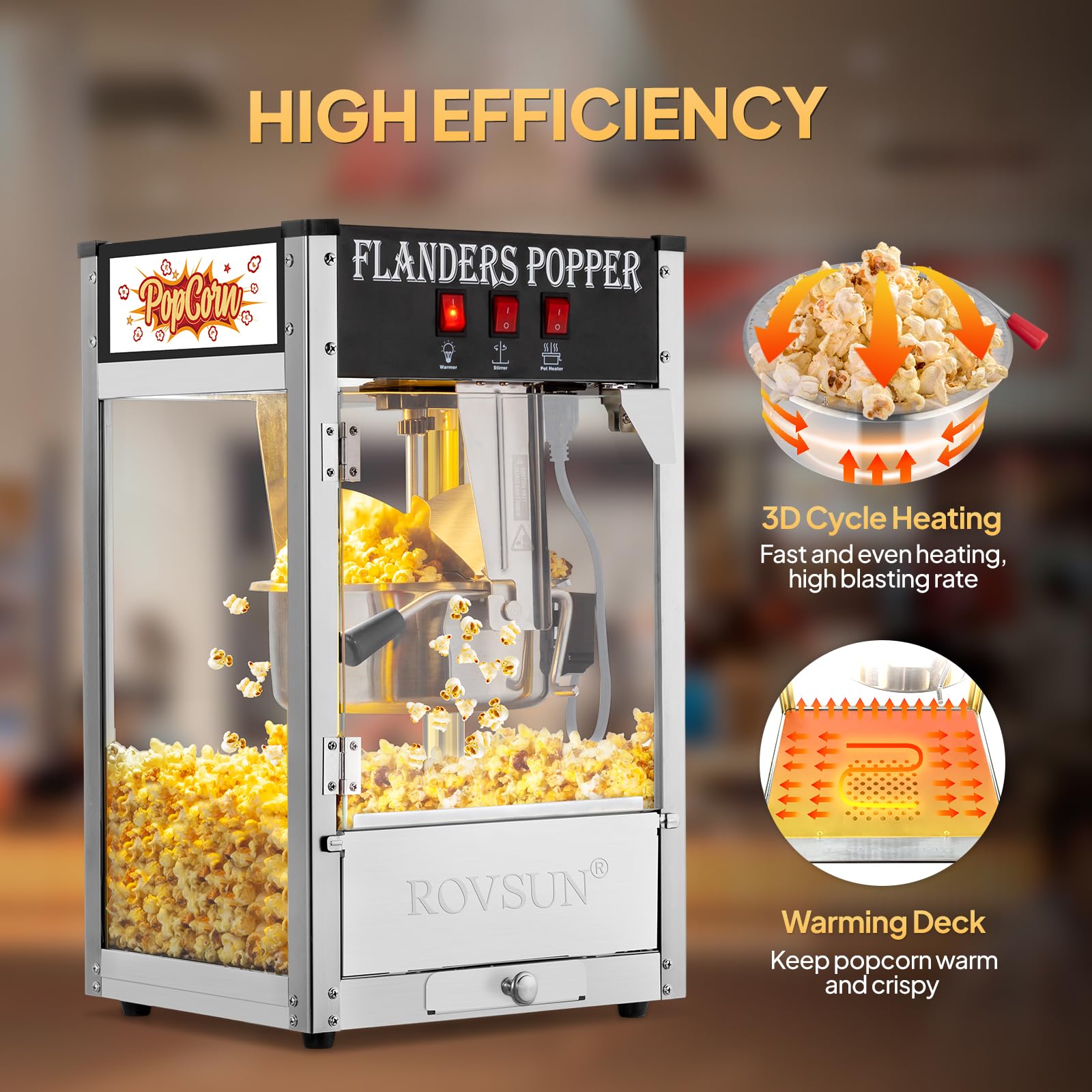 ROVSUN 8oz Commercial Popcorn Machine - Makes 32 Cups, Countertop Popcorn Maker with Stainless Steel Scoop & Oil Spoon - Perfect for Home Theater, Parties, and Movie Nights (Black)