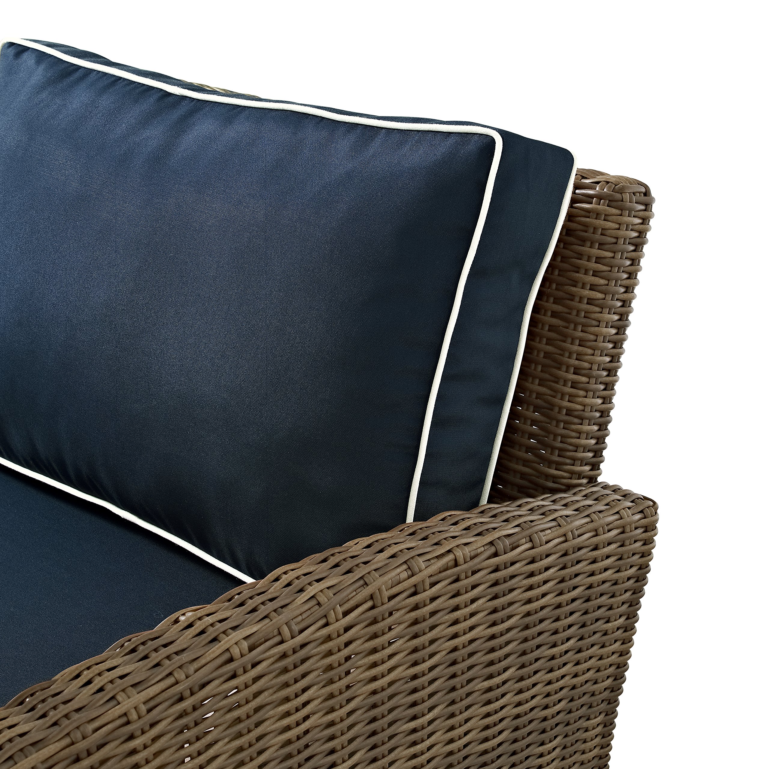 Crosley Bradenton 5-Piece Outdoor Wicker Sofa Set with Navy Cushions - Patio Furniture Conversation Set for Porch, Deck & Backyard (Brown)