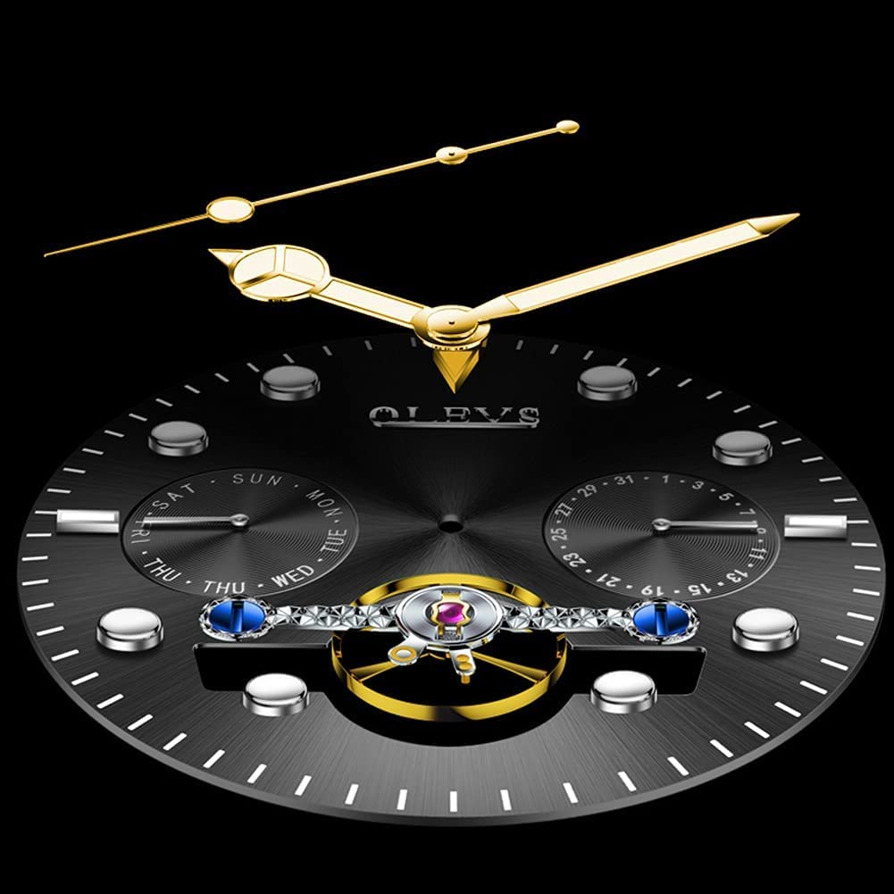 OLEVS Automatic Self-Winding Men's Watch - Classic Tourbillon Designer Stainless Steel Waterproof Luminous Wristwatch for Business, Casual & Formal Occasions