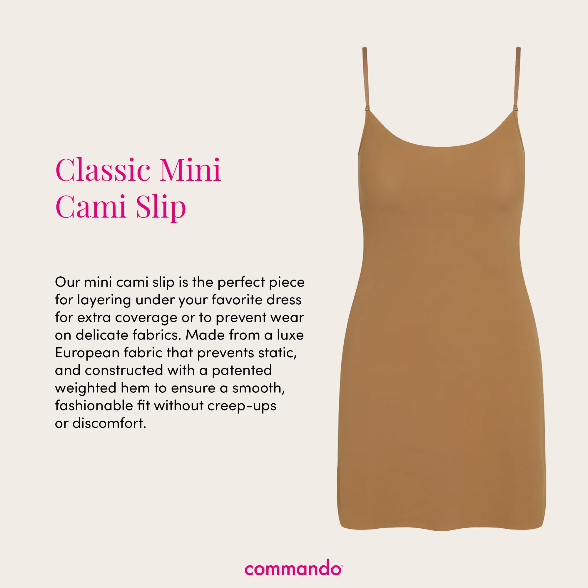 Commando Women's Mini Cami Slip - Soft Stretchy Sleeveless Undershirt for Layering, Sleep & Lounge Wear