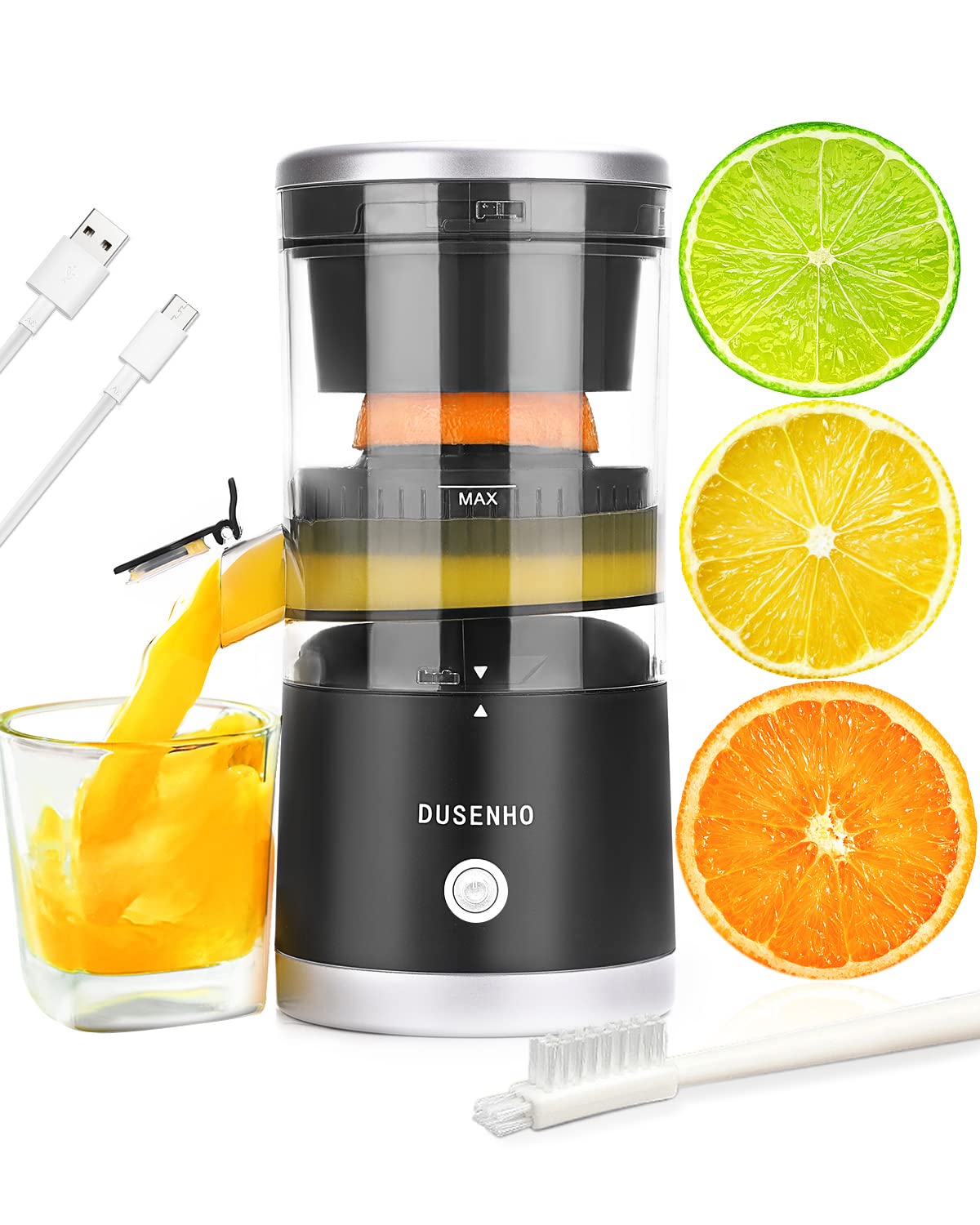 Rechargeable Citrus Juicer - Portable USB Electric Juicer for Oranges, Lemons & Grapefruits with Cleaning Brush | Perfect for Travel, Camping & Home Kitchen Use