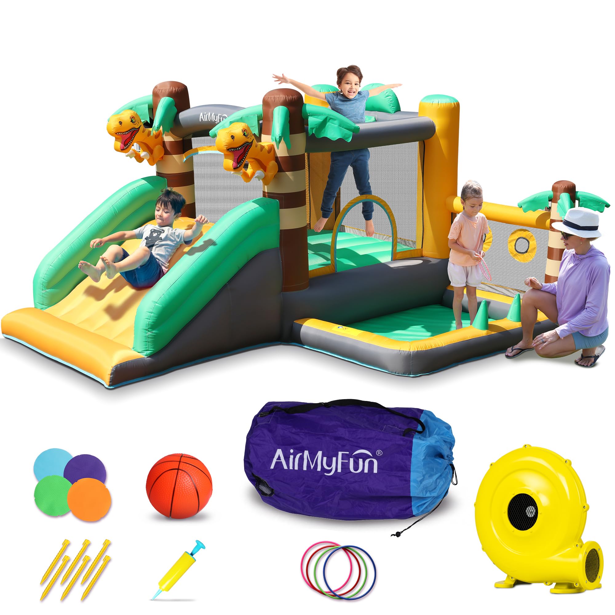Inflatable Dinosaur Bounce House with Slide for Kids 3-8 Years - Large Indoor/Outdoor Jumping Castle with Blower - Perfect for Birthday Parties, Backyard Play & Toddler Activities