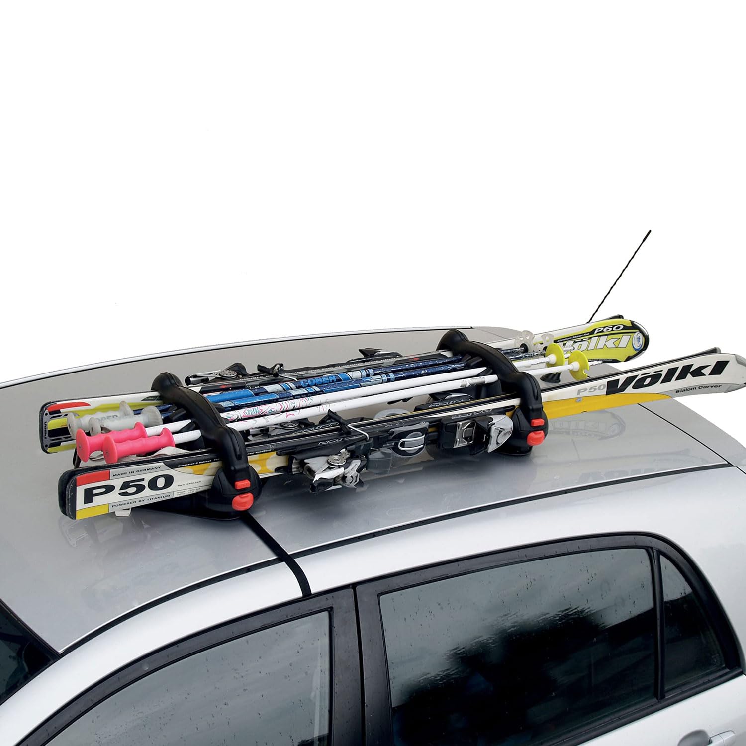 OMAC 2-Pack Black Magnetic Ski & Snowboard Roof Rack for Cars, Trucks, Vans - Universal Fit, Heavy Duty Car Carrier for Winter Sports Gear - Perfect for Ski Trips, Mountain Adventures & Snowboarding Vacations