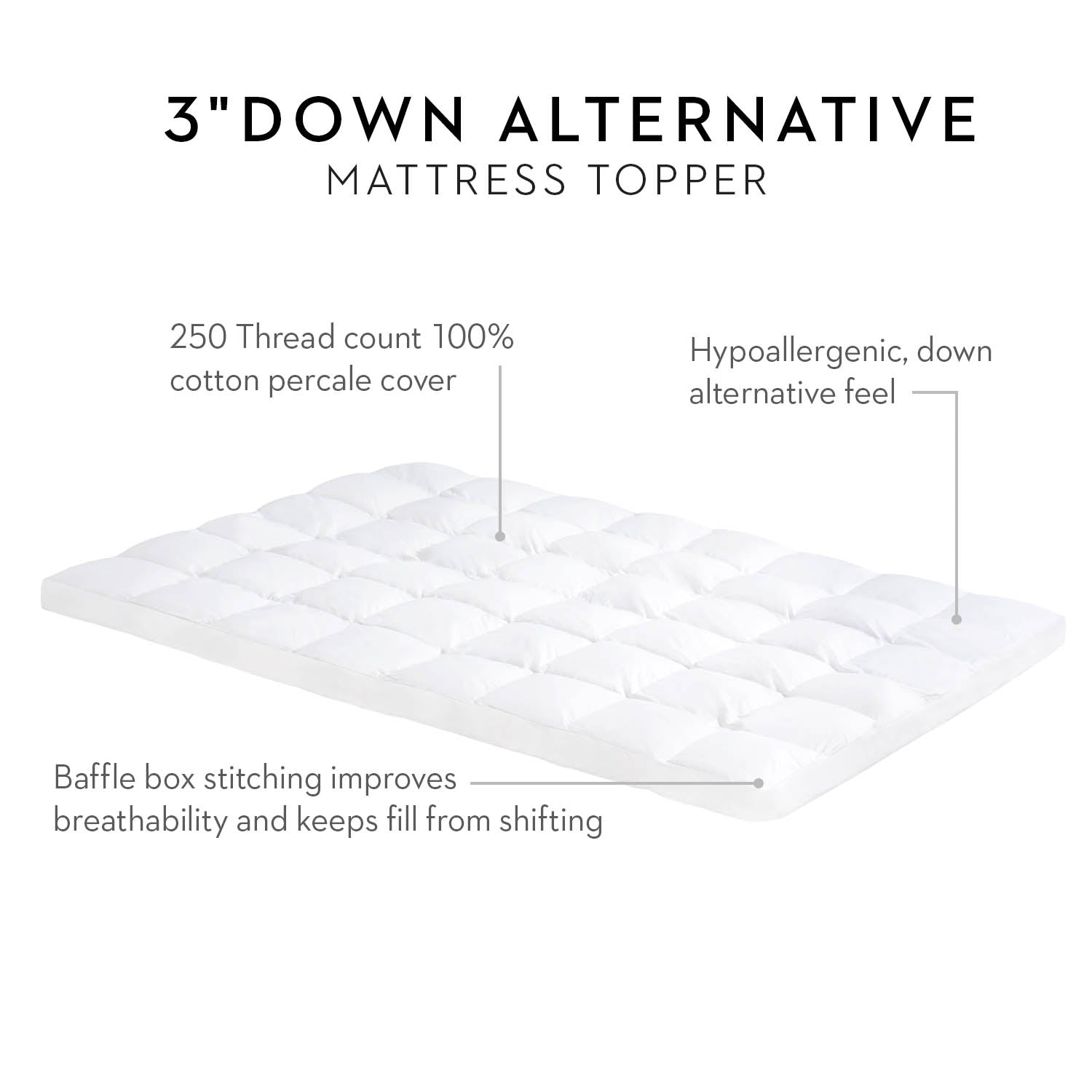 Malouf Isolus 3 Inch Down Alternative Mattress Topper - Plush Support for Back Pain Relief & Pressure Relief - Perfect for Side Sleepers & Hot Sleepers - Bedroom & Guest Room Comfort Upgrade