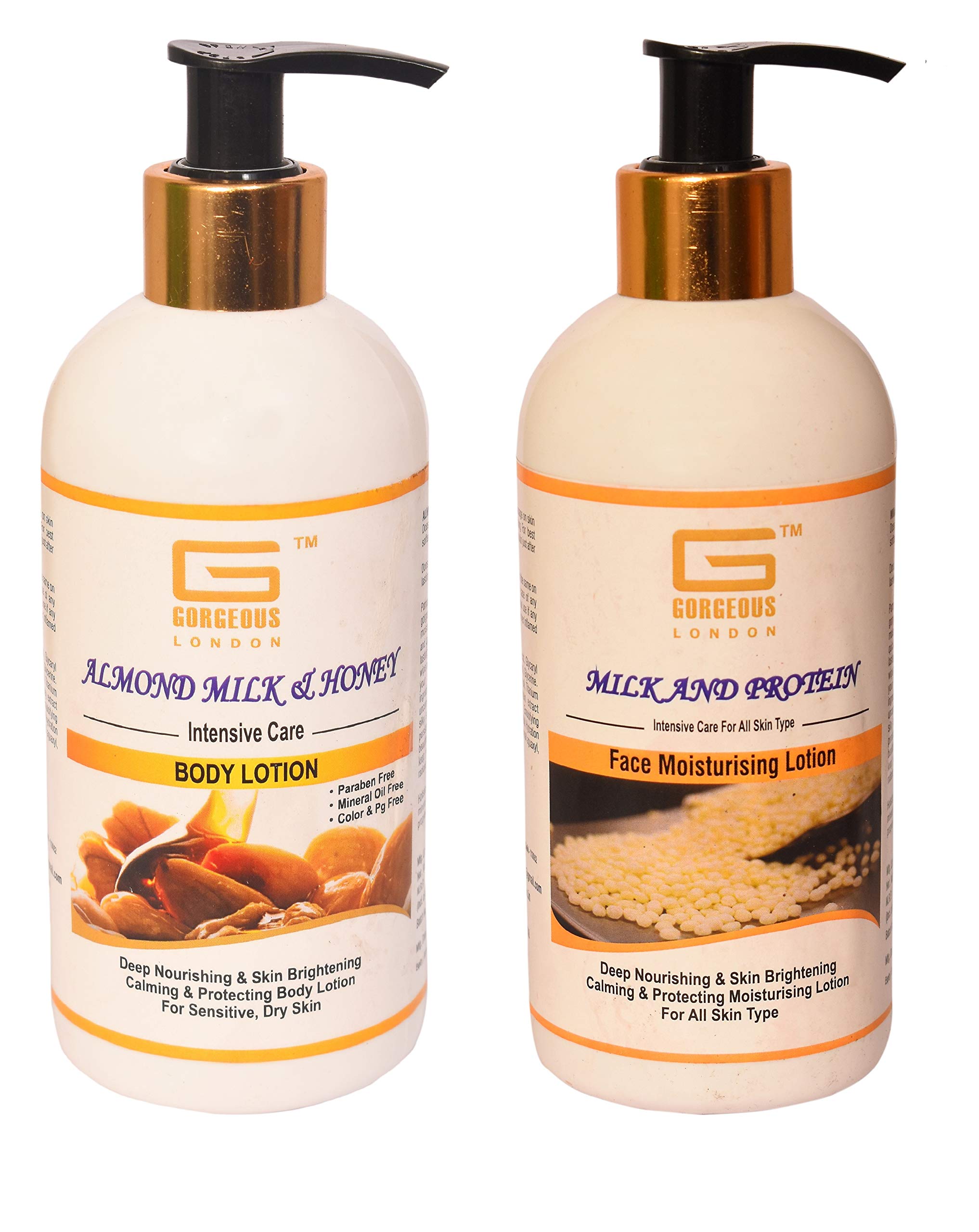 London Almond Milk Honey Body Lotion & Milk Protein Face Moisturizer Combo (2 x 300ml) - Hydrating Skincare Set for Dry Skin, Perfect for Daily Use & Gift Giving