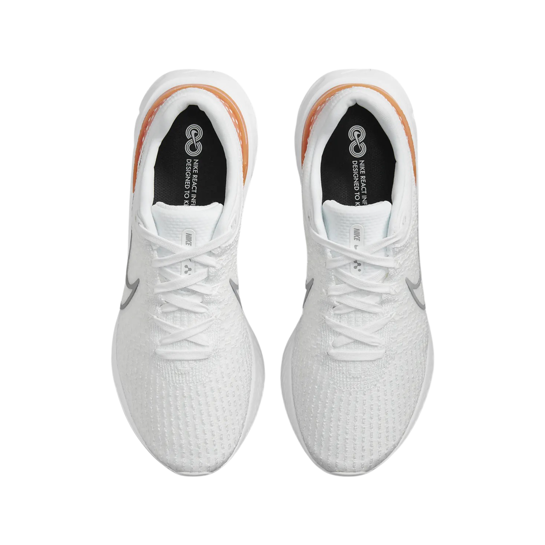 Nike React Infinity Run Flyknit 3 Running Shoes - White Grey Kumquat & Particle Grey Photon Dust - Cushioned Road Running Shoes for Men & Women - Perfect for Marathon Training & Daily Jogging