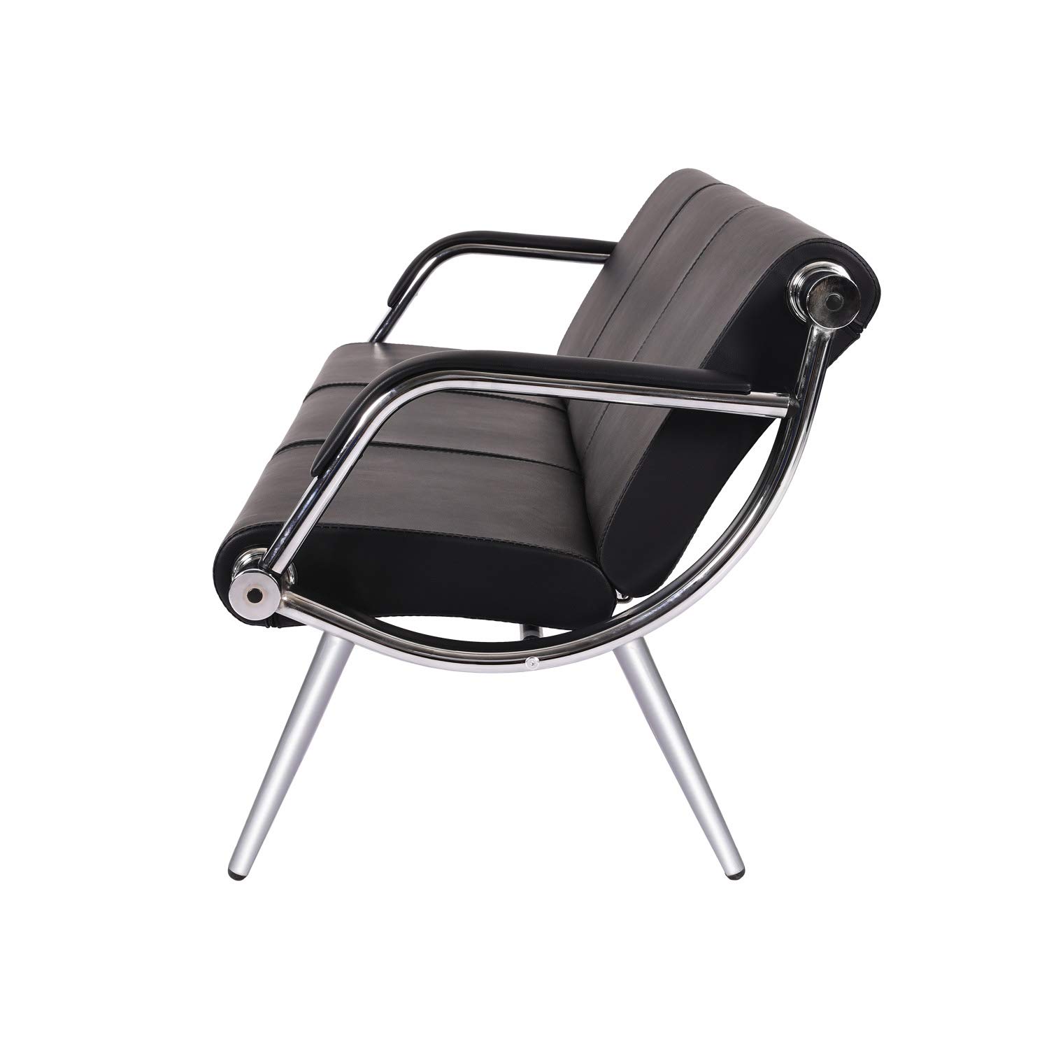 Kinfant 5-Seat Waiting Room Sofa Set - PU Leather Office Reception Chairs with Armrests for Waiting Areas, Airport Lounges, Hospitals & Banks (Black) - Durable Commercial Furniture for High-Traffic Public Spaces