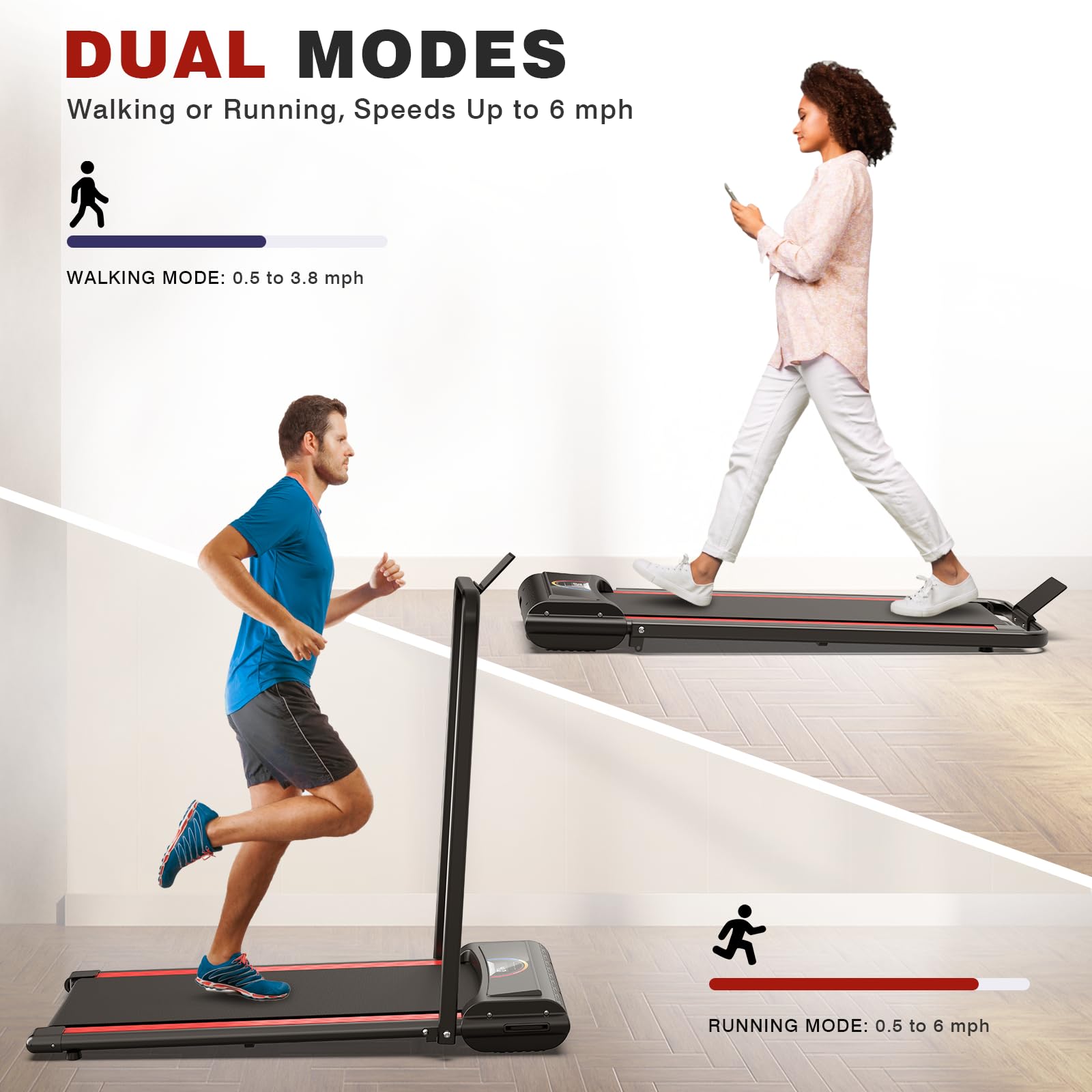 Foldable Under Desk Treadmill with Handle Bar - 300 lb Capacity Compact Walking Pad for Home & Office - Remote Control Mini Treadmill for Walking & Light Jogging - Perfect for Small Spaces, Home Gym & Workstation Fitness