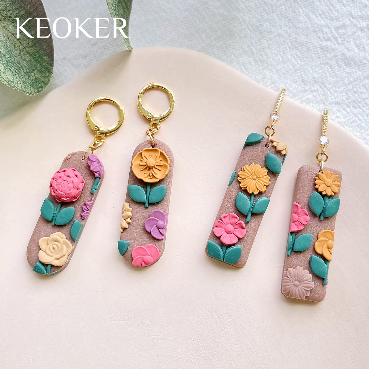 KEOKER 4PCS Floral Polymer Clay Molds for Jewelry Making - DIY Miniature Clay Cutters for Earrings, Pendants & Crafts | Perfect for Polymer Clay Art, Resin Jewelry & Home Decor Projects