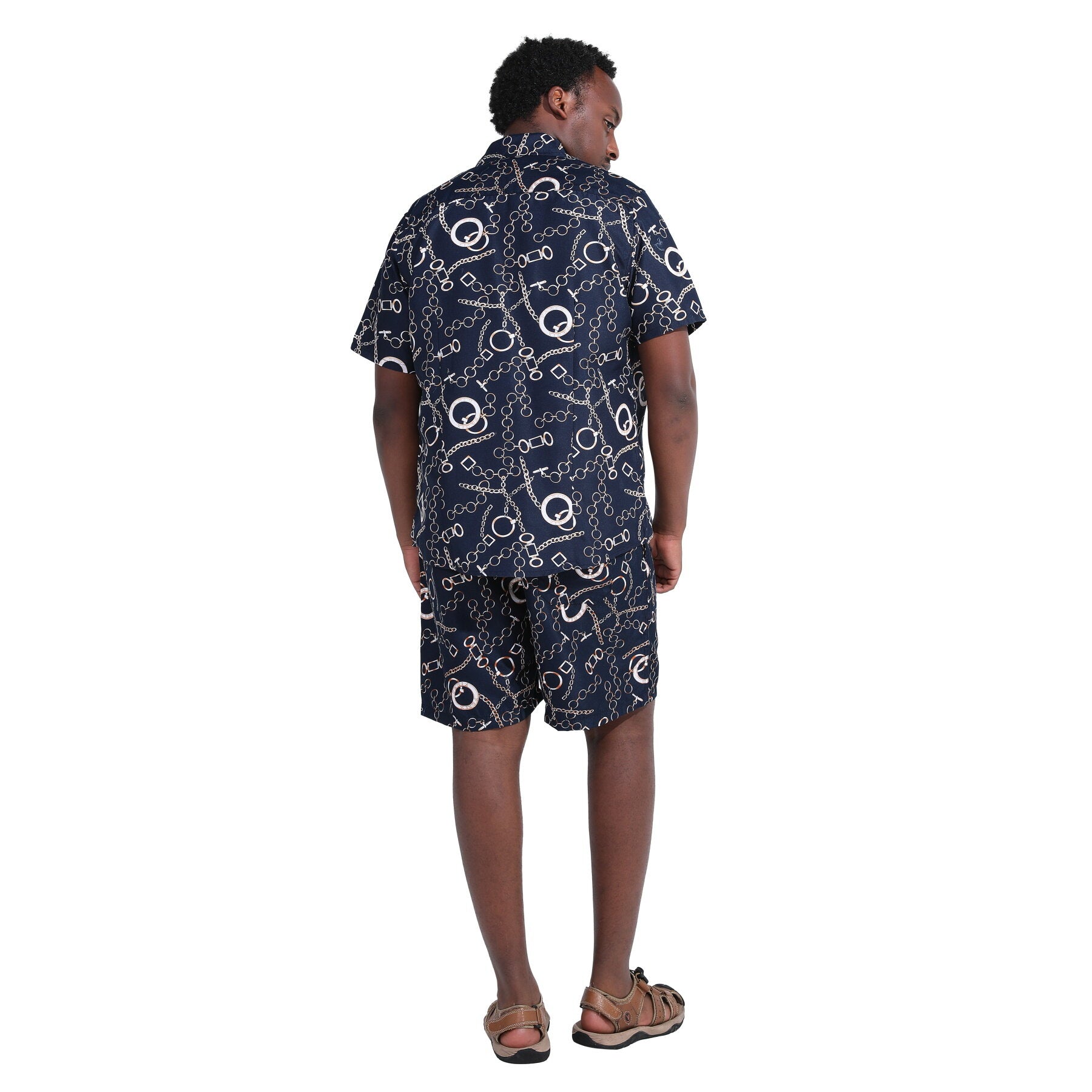 Men's 2-Piece Hawaiian Print Summer Suit in Navy Blue - Perfect for Beach Weddings, Tropical Vacations & Summer Parties