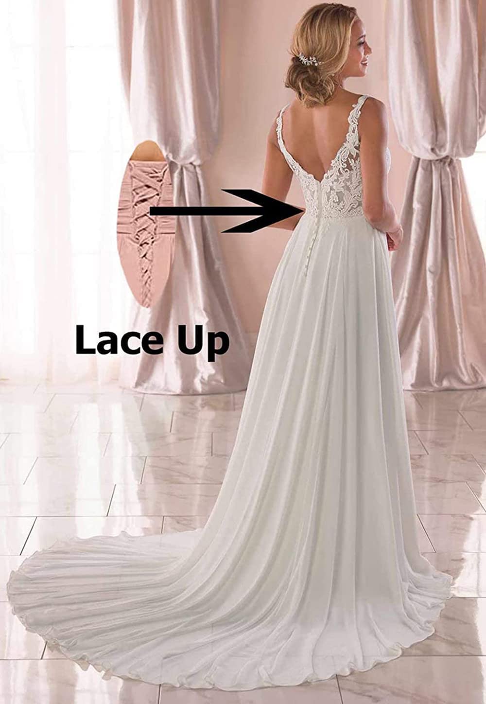 Elegant Chiffon A-Line Beach Bridal Dress 2025 - Boho Lace Applique Wedding Gown for Women | Perfect for Beach Weddings, Boho Chic Ceremonies & Destination Elopements