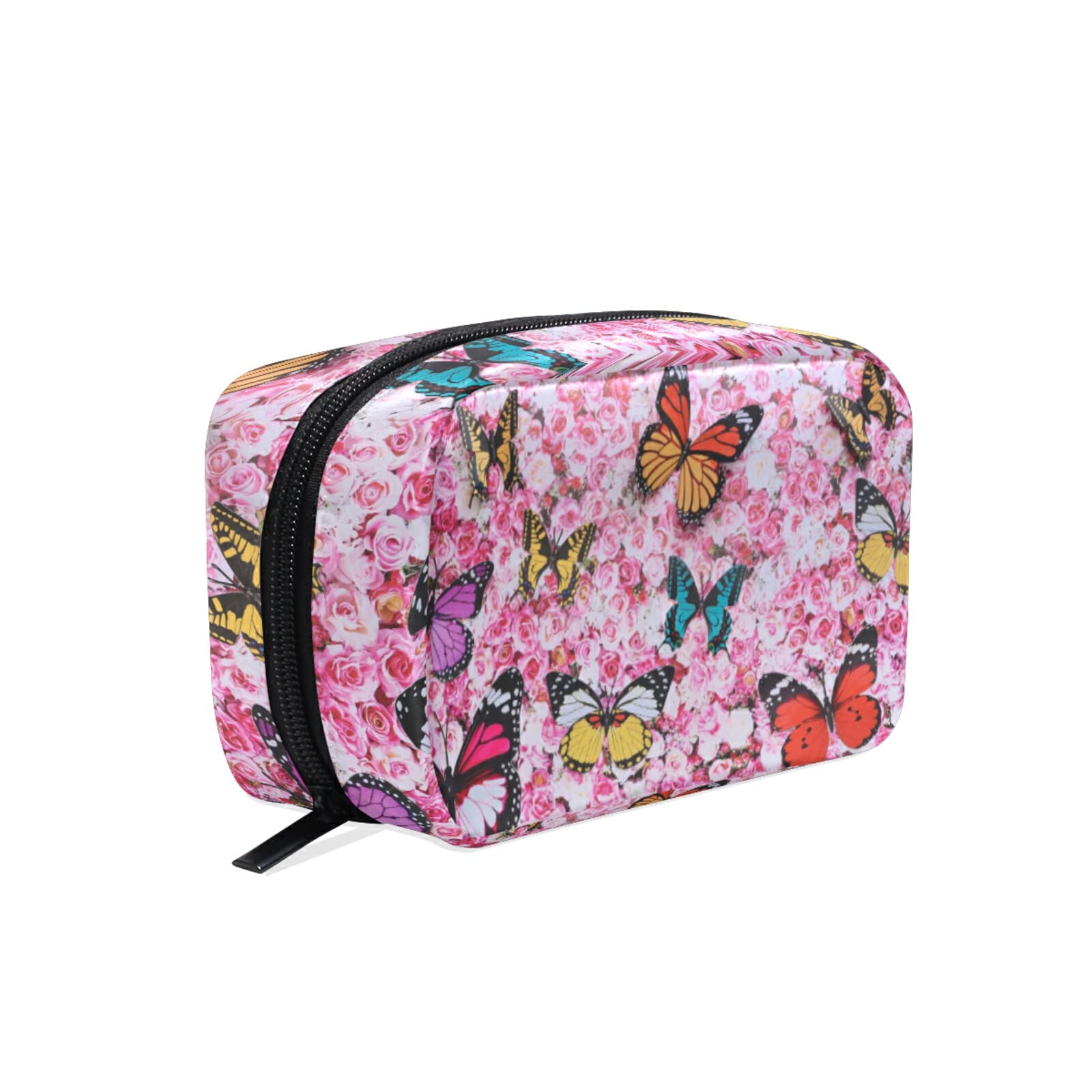 Butterfly Cosmetic Bag with Zipper - Floral Print Makeup Pouch for Women | Travel Toiletry Organizer | Perfect for Daily Use, Travel, and Gift Giving