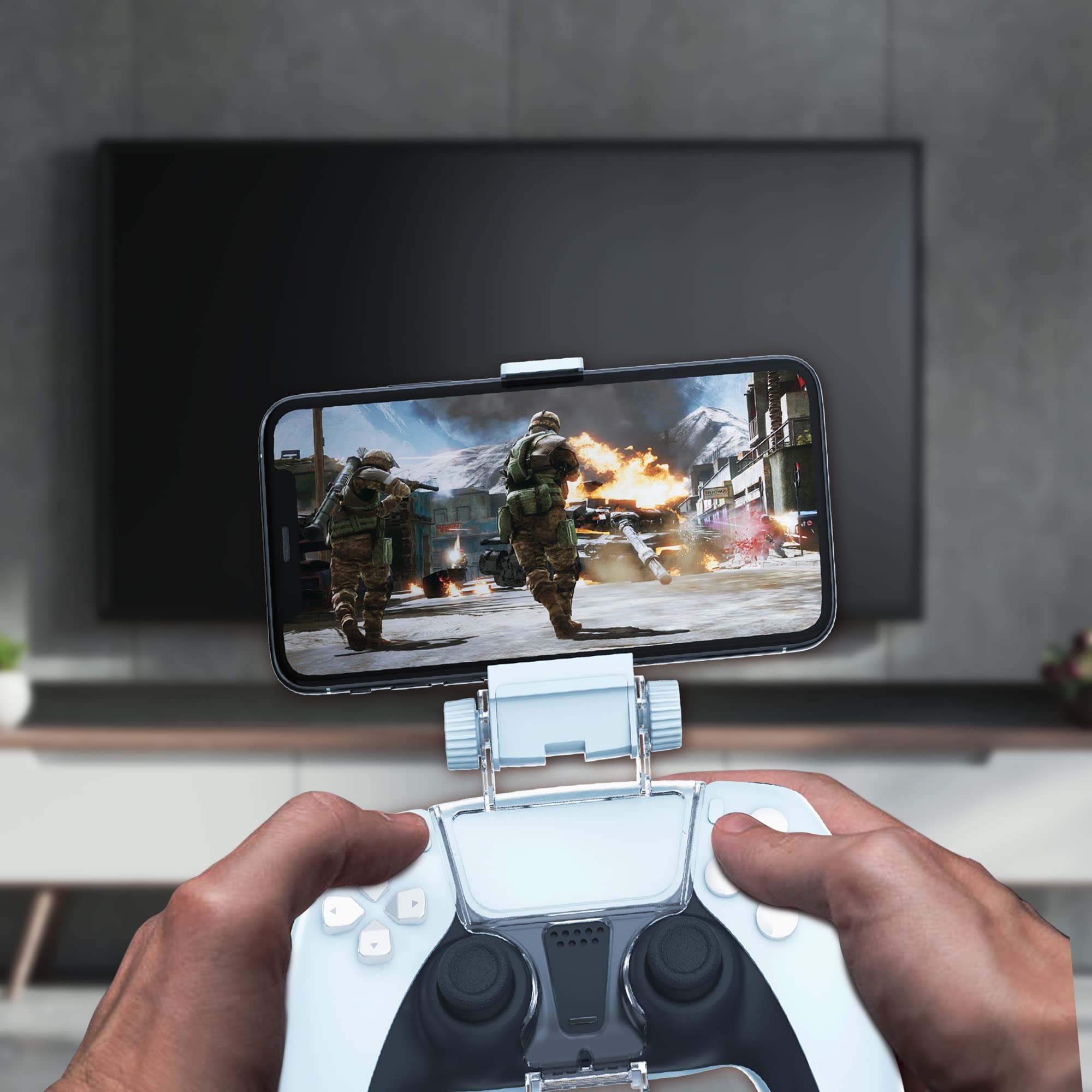 DR1TECH GameGrip5+ Phone Controller Grip for PS5 Dualsense - Universal Smartphone Clip Compatible with iPhone & Android Devices (Controller Not Included) - Perfect for Mobile Gaming, Streaming & Cloud Gaming Sessions