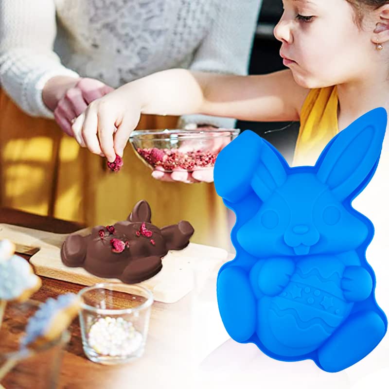3Pcs Large Bunny Silicone Mold Set - 3D Rabbit Easter Egg Cake Chocolate Candy Jello Cocoa Bombs Baking Molds with 2 Wooden Hammers - Perfect for Easter Treats, DIY Desserts & Holiday Baking