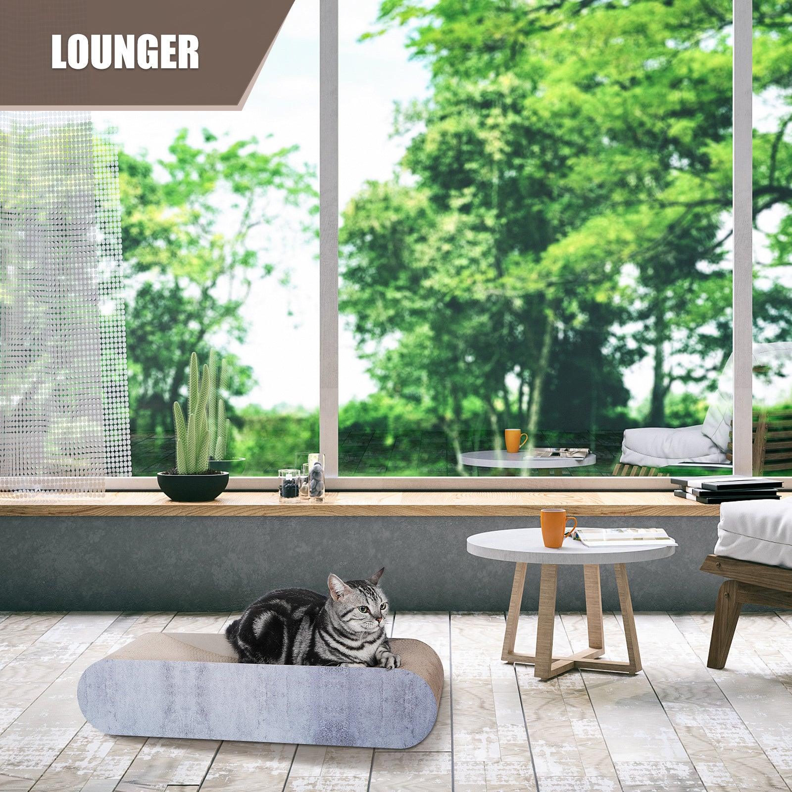 Premium Cat Scratcher Lounge Bed - Durable Bone-Shaped Cardboard Scratching Pad for Cats | Recyclable & Reversible Furniture Protector | Grey Pet Accessory for Home, Office & Playtime