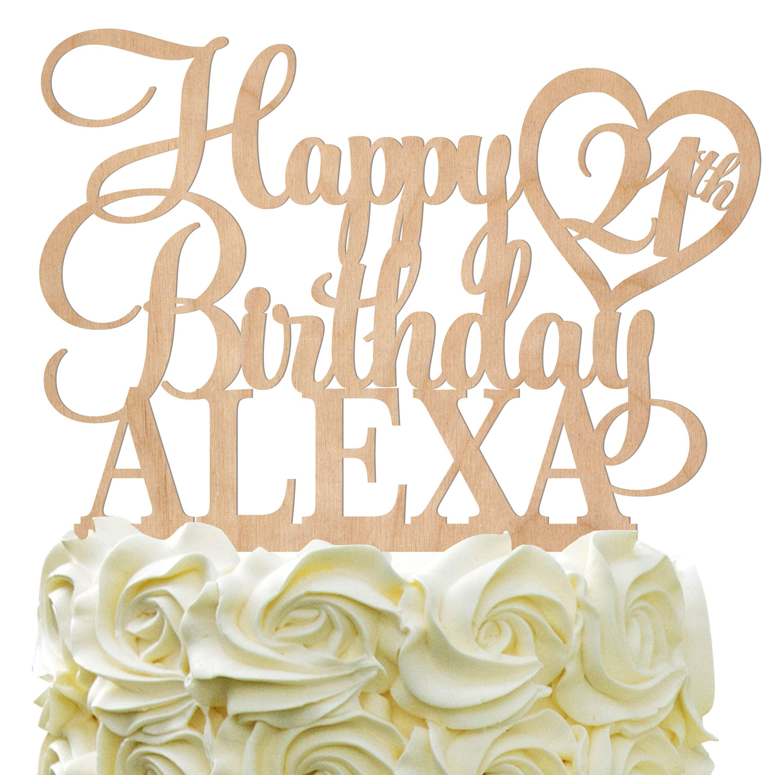 Personalized Wooden Birthday Cake Topper - Custom Name & Age with Heart Decoration for Birthday Parties, Weddings & Special Events