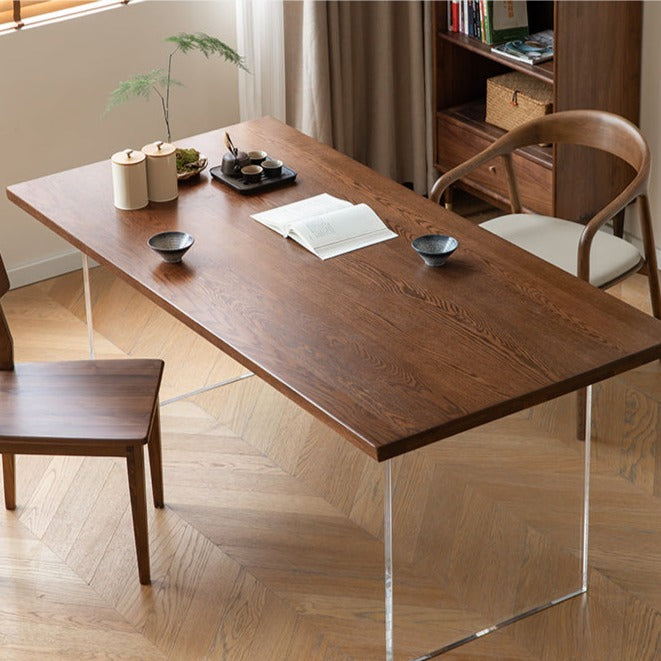 Premium Black Walnut & Oak Solid Wood Acrylic Suspension Dining Table - Modern Floating Design for Kitchen, Dining Room & Small Spaces