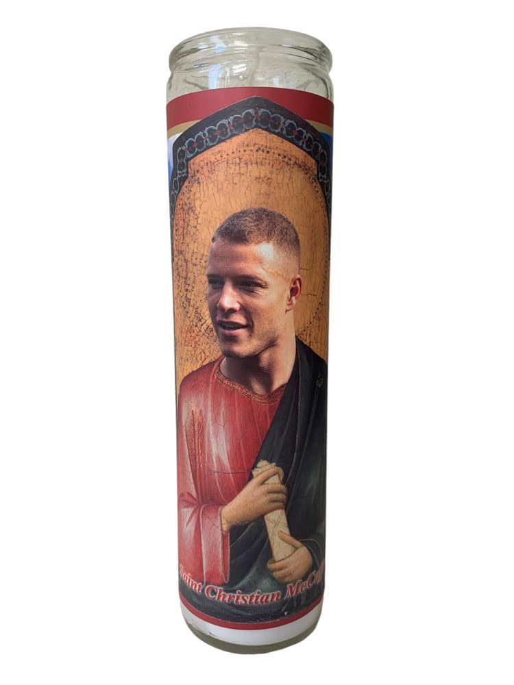 49ers Christian McCaffrey Prayer Candle - NFL Gameday Devotional Candle for 49ers Fans - Perfect for Game Day Rituals, Home Altars & Sports Memorabilia Collections