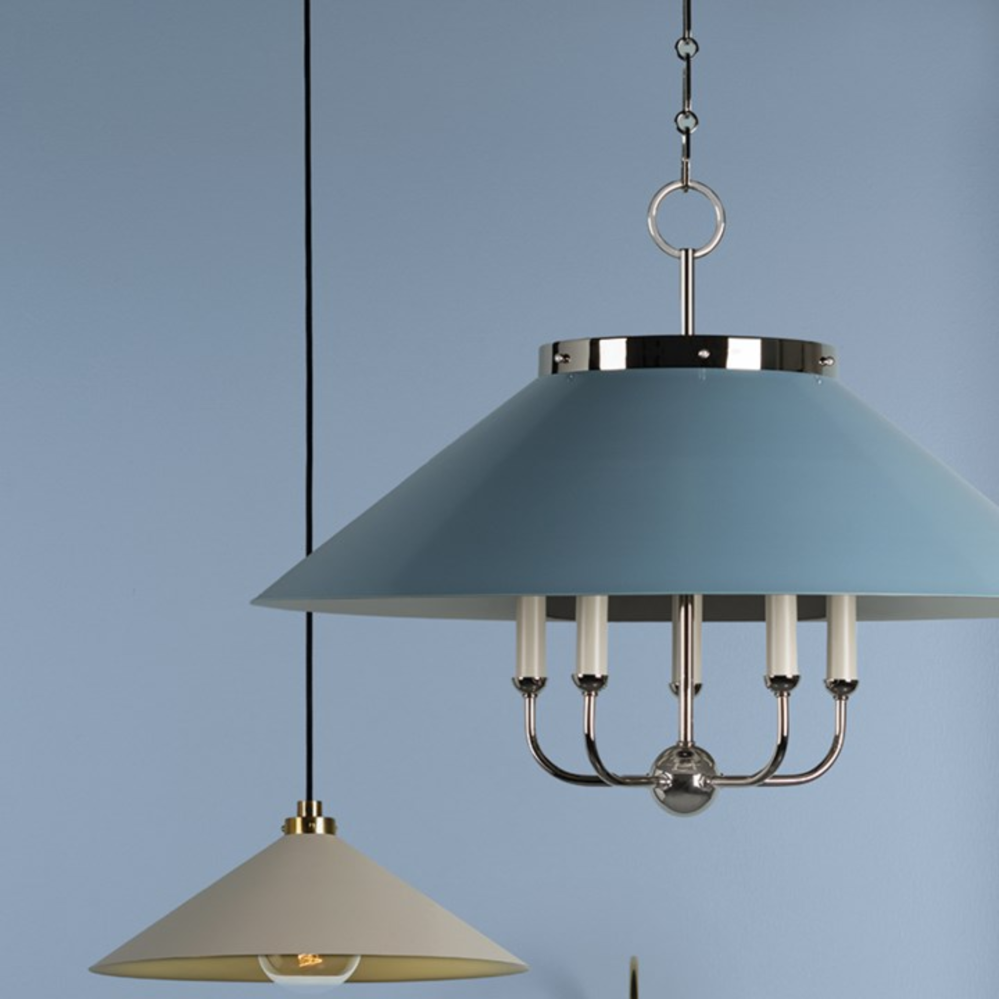 Clivedon Polished Nickel & Soft Blue Five-Light Candelabra Chandelier - Elegant Dining Room Lighting for Home Decor