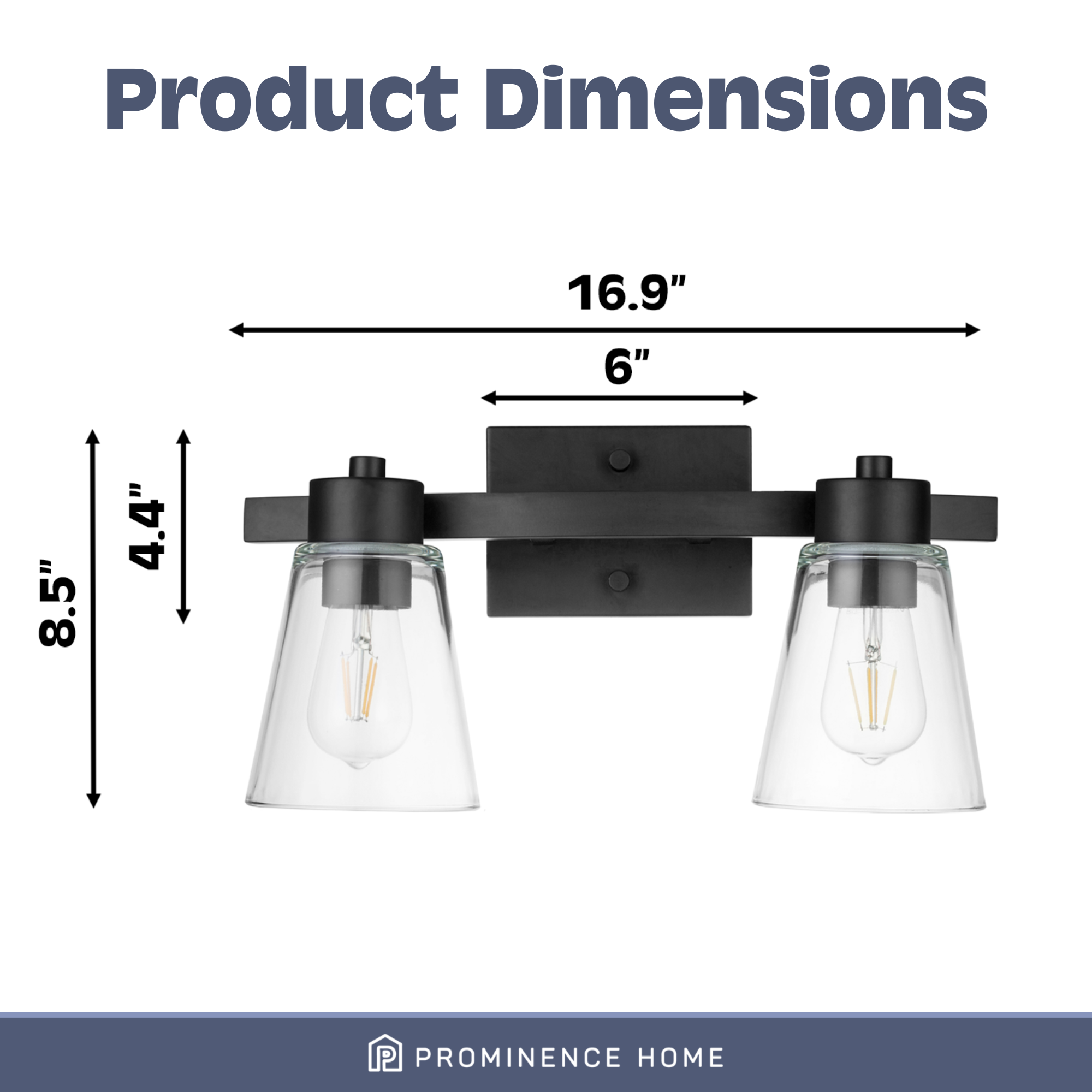 Fairendale Matte Black Vanity Light with Clear Glass - 2 Light Bathroom Sconce for Bedroom & Dressing Room Mirror Lighting