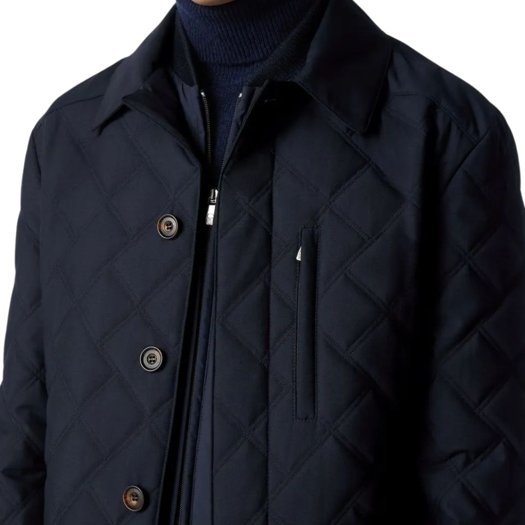 **Corneliani Men's Water Repellent Quilted Jacket in Navy Blue – Lightweight & Stylish for Outdoor Activities & Casual Wear**