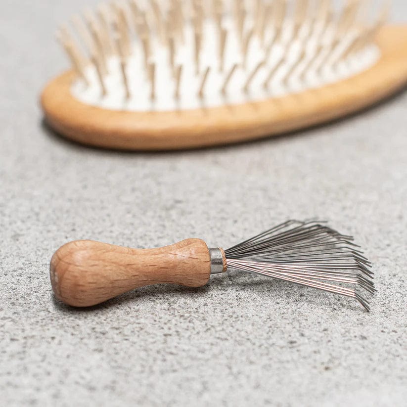 Wooden Comb & Hair Brush Cleaner with Wire Bristles - Perfect for Detangling, Styling, and Gentle Scalp Massage at Home or Salon