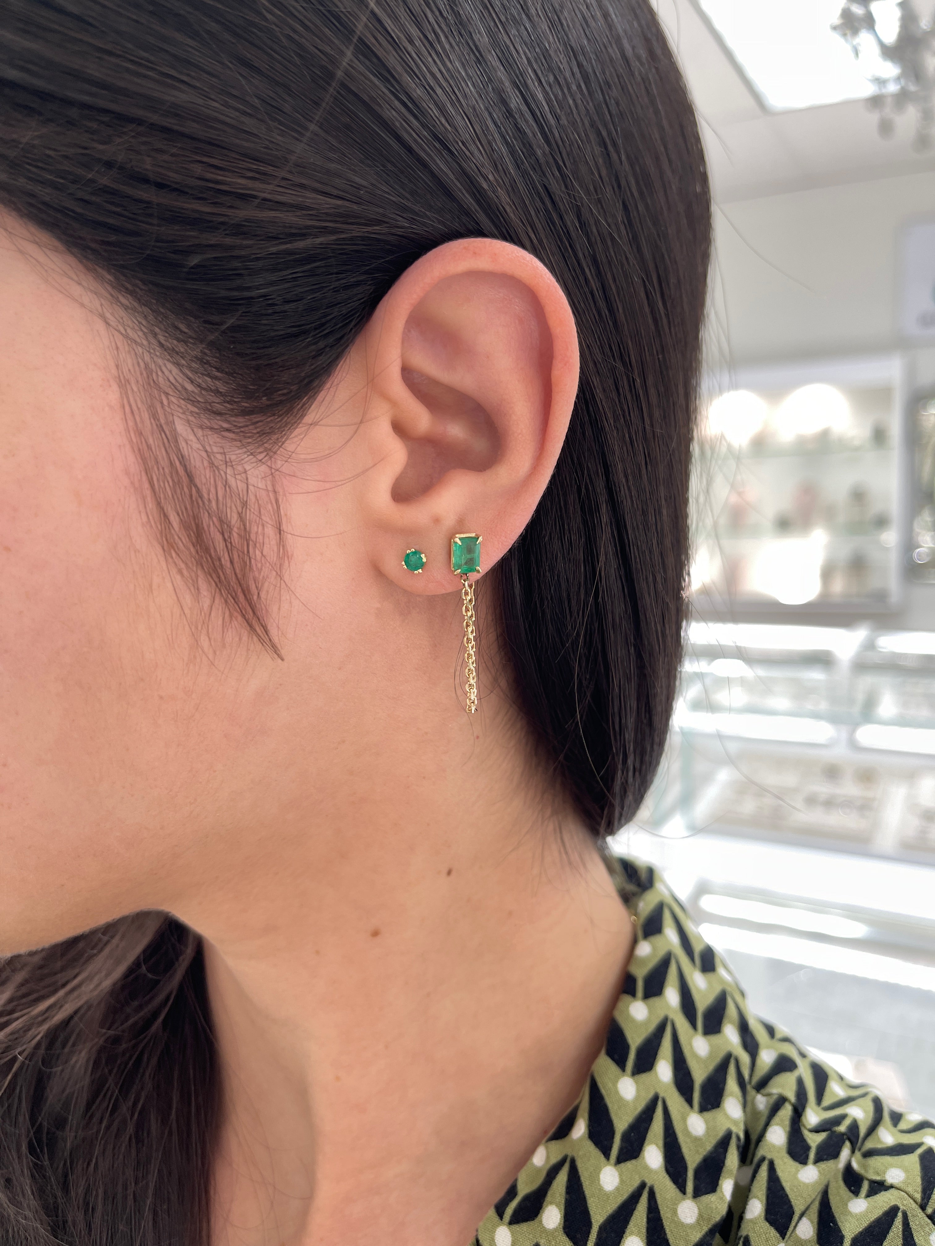 14K Gold Single Emerald Cut Stud Earrings for Women - Dainty Green Gemstone Jewelry for Everyday Wear, Gift Giving & Special Occasions