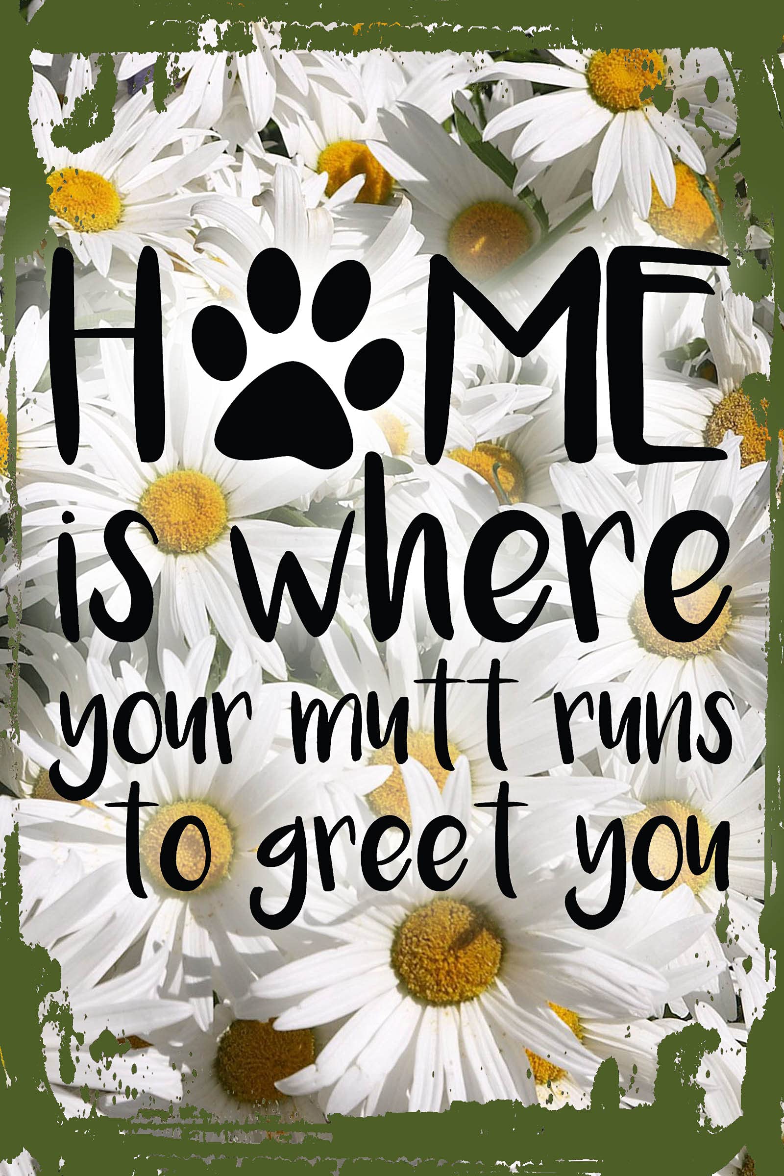 Paw Print Daisy Flower Wall Art - 8x12 Inch Funny Dog Lover Home Decor Sign - Perfect for Pet-Friendly Living Rooms, Bedrooms & Gifts