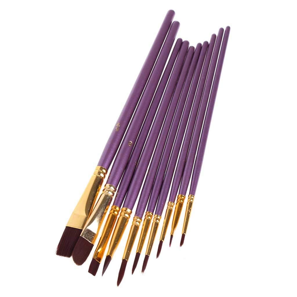 10Pcs Purple Artist Paint Brush Set - Nylon Hair Watercolor, Acrylic & Oil Painting Brushes for Professional & Beginner Artists - Perfect for Canvas, Paper, Wood & Fabric Painting