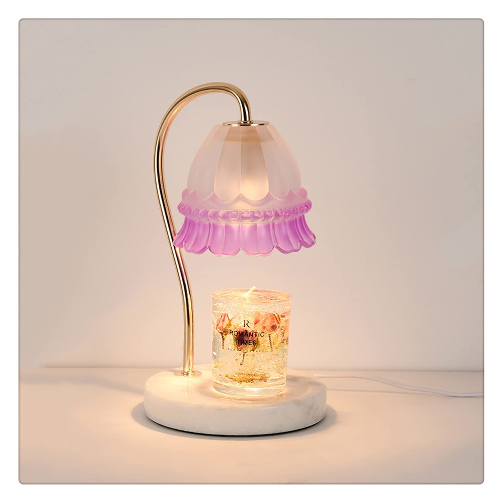 YEHEI Electric Candle Warmer Lamp with Timer & Dimmer - Decorative Wax Melt Lantern with Glass Shade & Marble Base - Perfect for Home Decor, Aromatherapy, and Gift Giving (Purple)