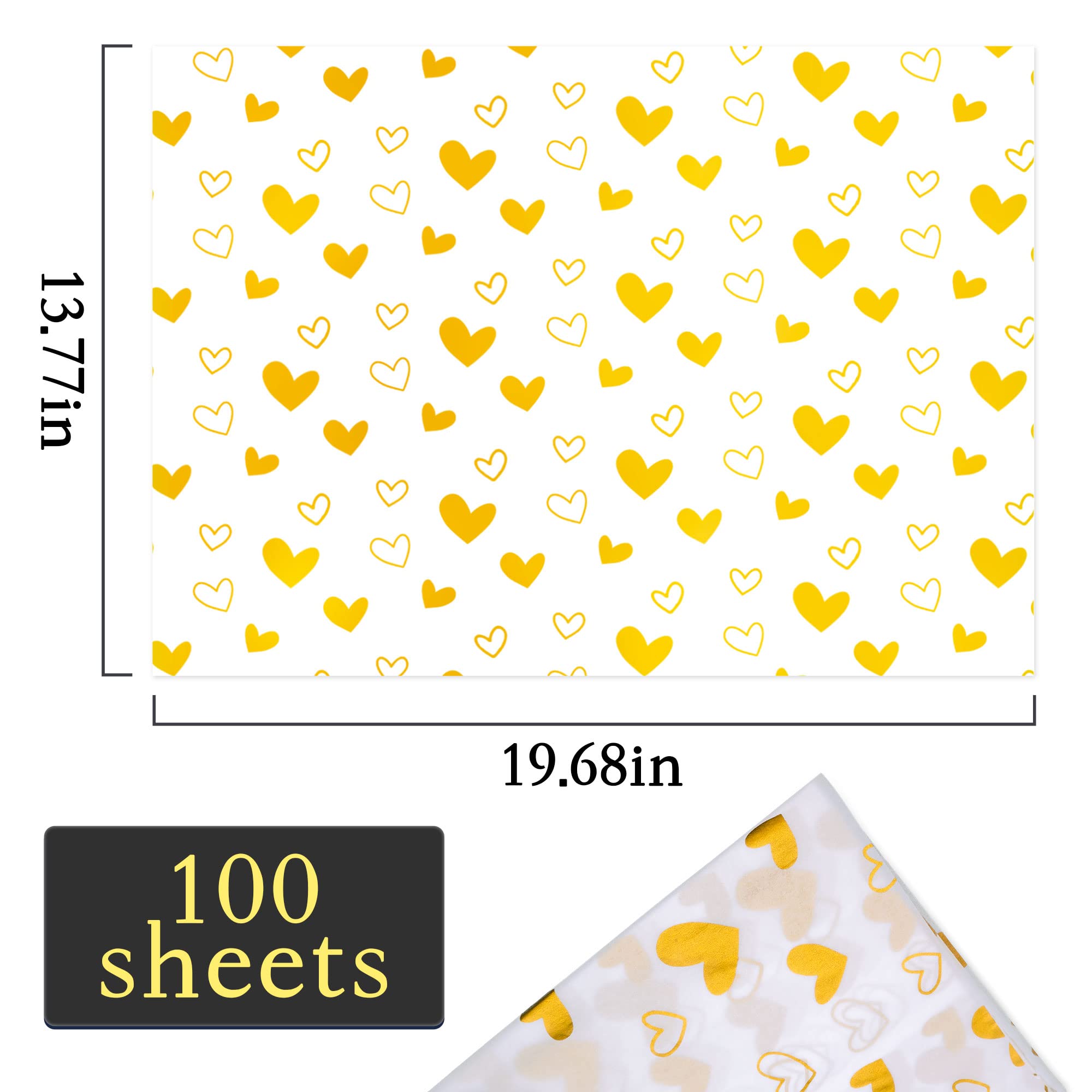 MR FIVE 100 Sheets Gold Heart Tissue Paper Bulk - 20