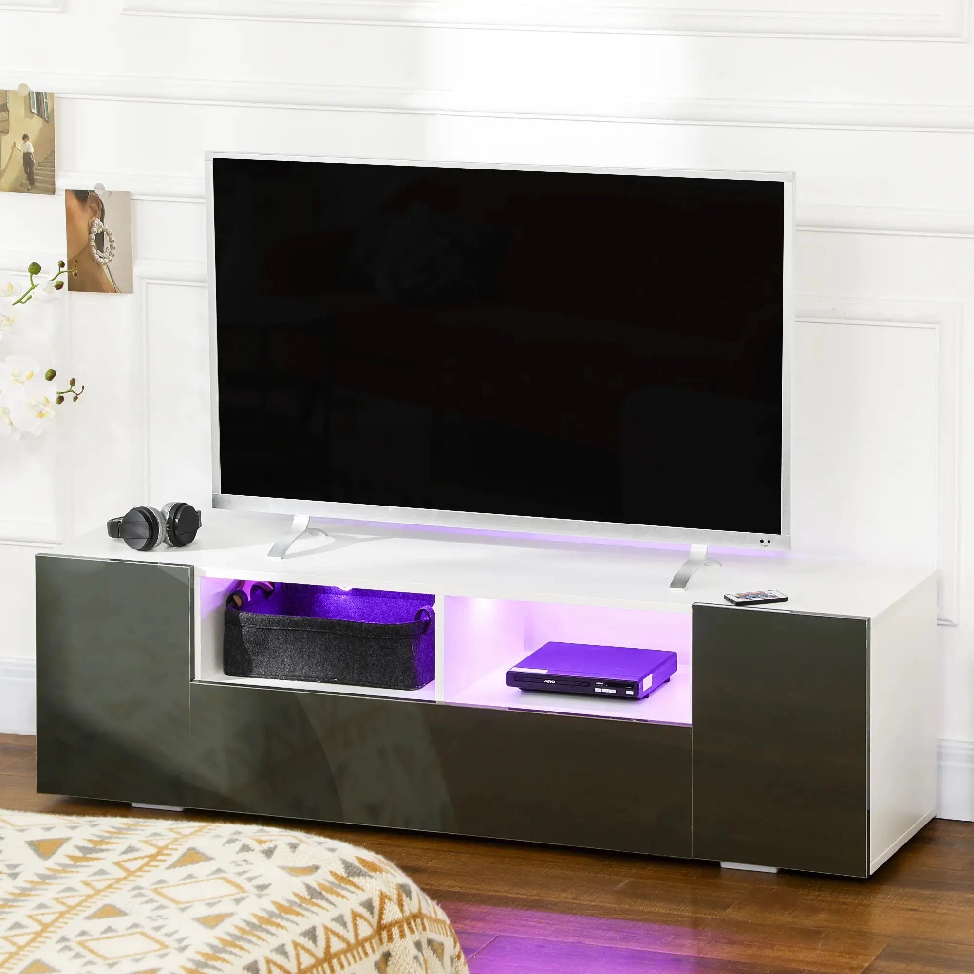 Modern TV Stand with LED Lights & Storage Shelves - 4 Color Options for Living Room, Bedroom & Home Theater Setup