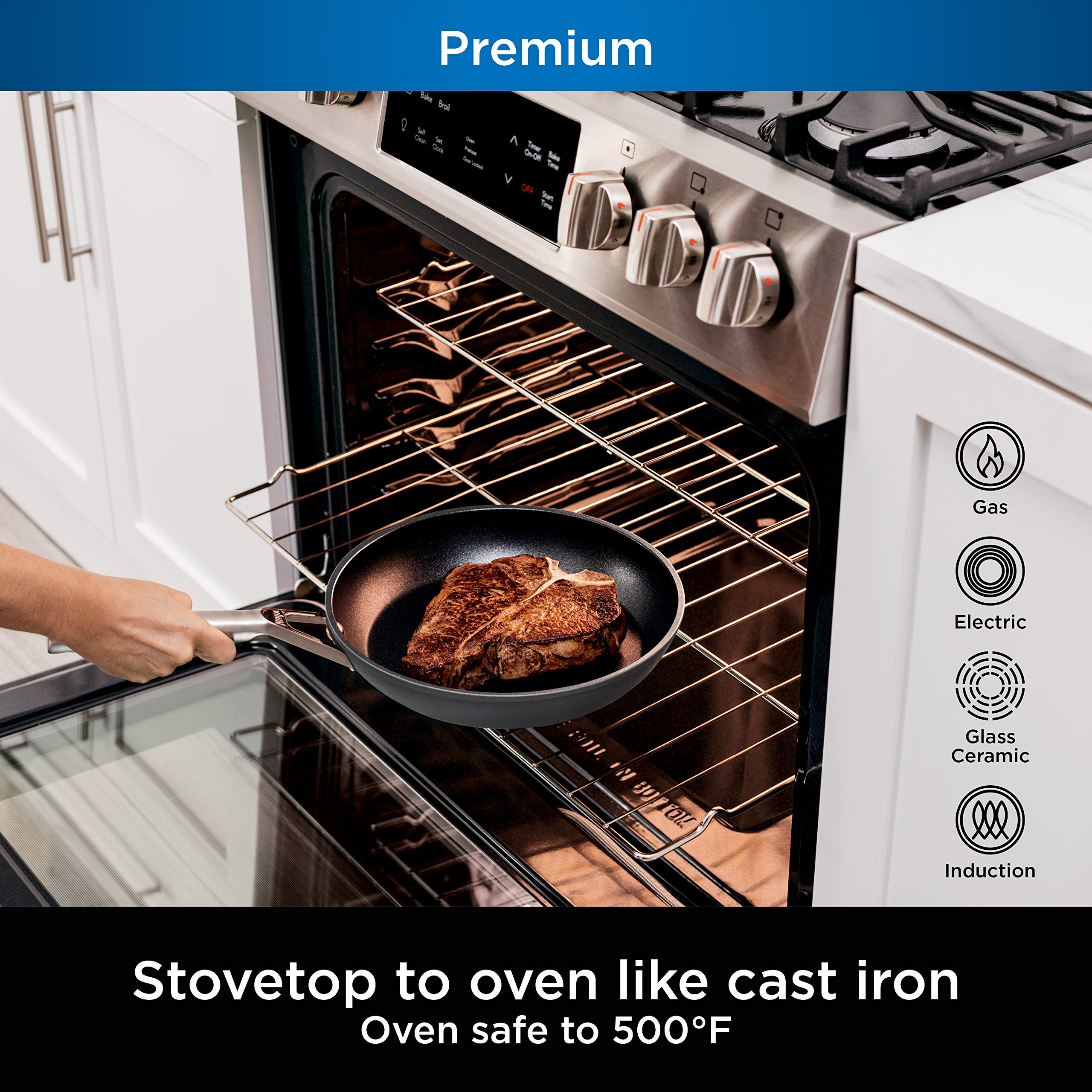 Ninja C30628 Foodi NeverStick Premium 11-Inch Square Griddle Pan - Hard-Anodized Nonstick Cookware, Oven Safe to 500°F, Durable & Scratch-Resistant, Slate Grey - Perfect for Pancakes, Burgers, Steaks & Indoor/Outdoor Cooking