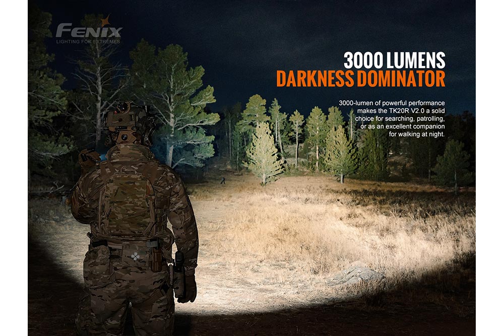 Fenix TK20R V2.0 Rechargeable LED Flashlight - 3000 Lumens High Power Tactical Flashlight with USB-C Charging | Perfect for Camping, Hiking, Emergency & Outdoor Adventures