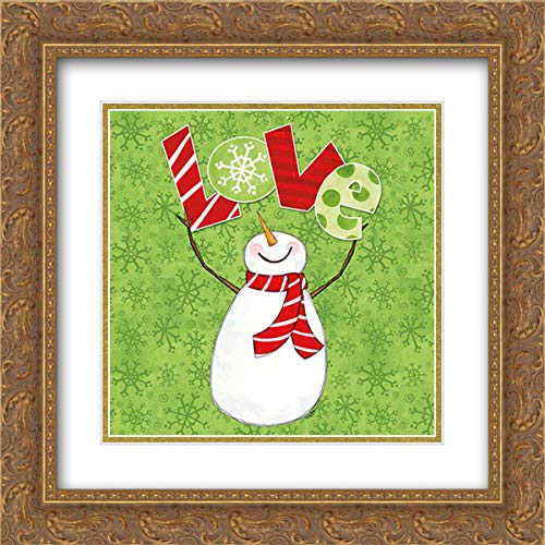 Tara Reed 20x20 Gold Ornate Frame with Double Matted Museum Art Print - Winter Wonderland Snowmen Painting - Perfect for Living Room, Bedroom & Office Wall Decor