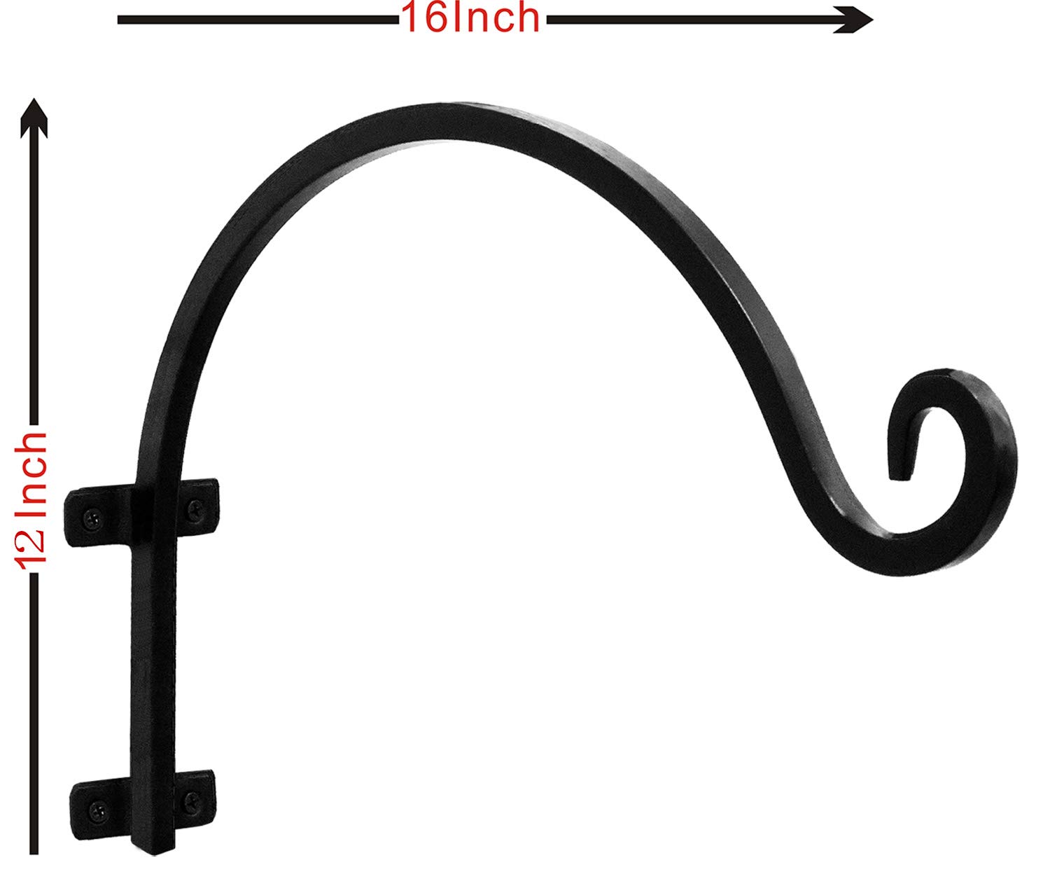 16 Inch Black Heavy Duty Iron Plant Hook - Rust-Resistant Outdoor Hanging Basket Hook with Screws Included for Plants, Lanterns & Wind Chimes - Perfect for Garden, Patio, Balcony and Porch Decor
