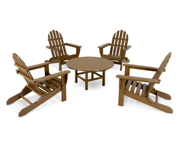 Polywood Classic Folding Adirondack 5-Piece Outdoor Patio Furniture Set - Durable Recycled Plastic Chairs for Garden, Poolside & Backyard Relaxation